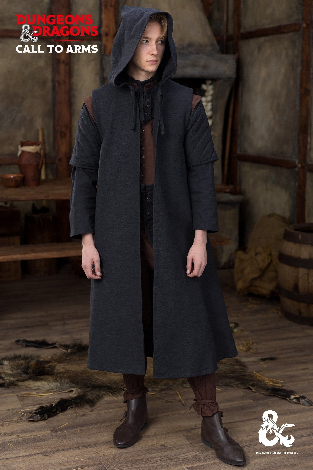 Abrigo medieval algodón modelo Ranger, negro