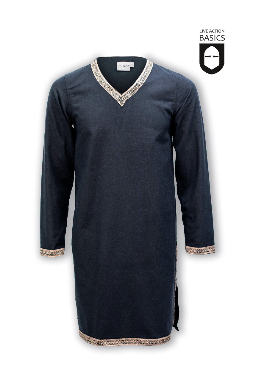 Túnica medieval larga en algodón, negro