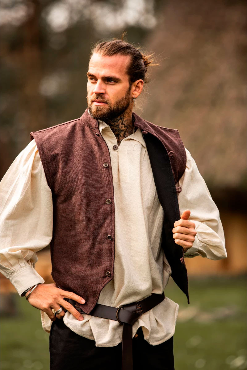 Chaleco medieval tejido a mano Irvin, marrón