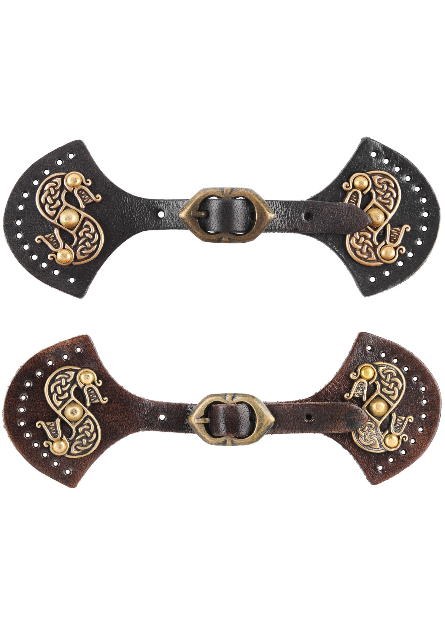 Cierre de capa medieval en cuero modelo dragones