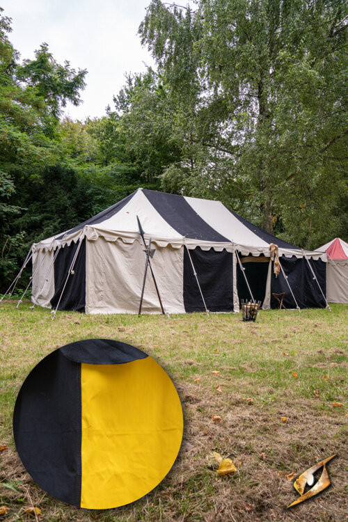 Carpa medieval marquesina, negro-amarillo 5 x 8 mts. (Versión Compacta)
