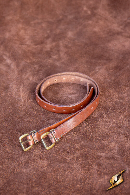 Cinturón medieval en piel, marrón y negro (49 cm.)