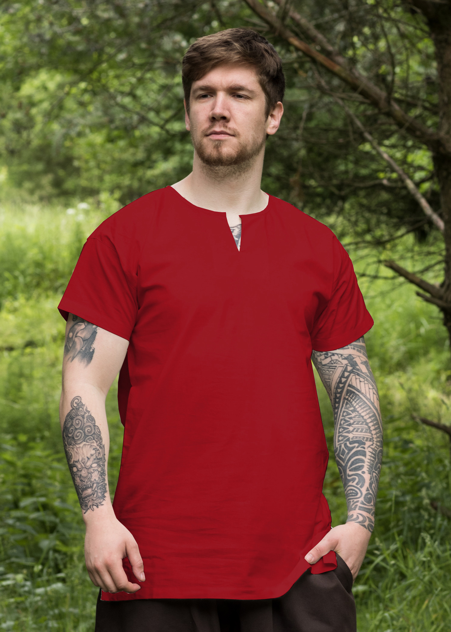 Túnica medieval manga corta modelo Sigmund, rojo