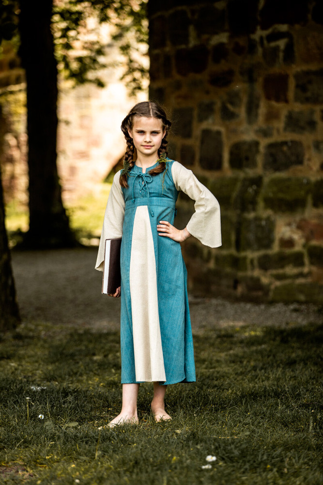 Vestido medieval niña Elsa en azul-beige