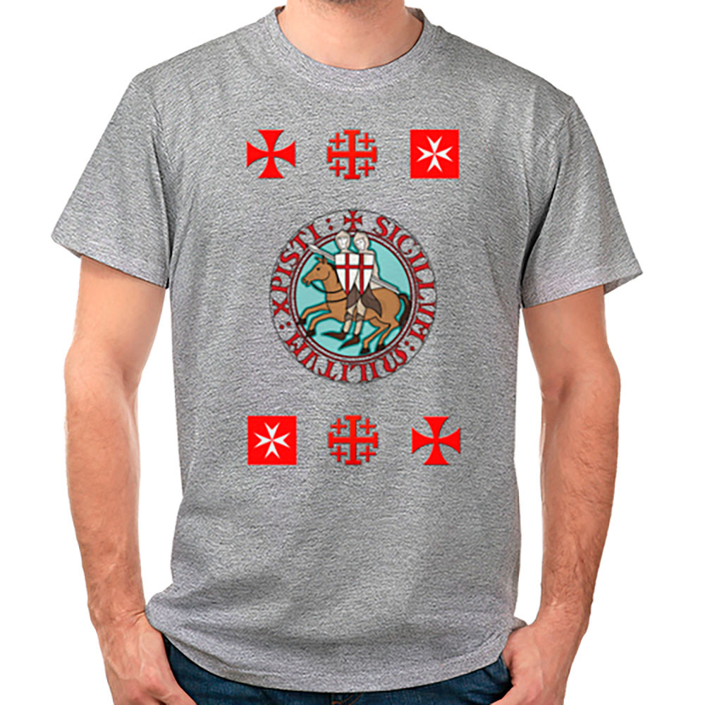 Camiseta gris Caballeros Templarios con Cruces