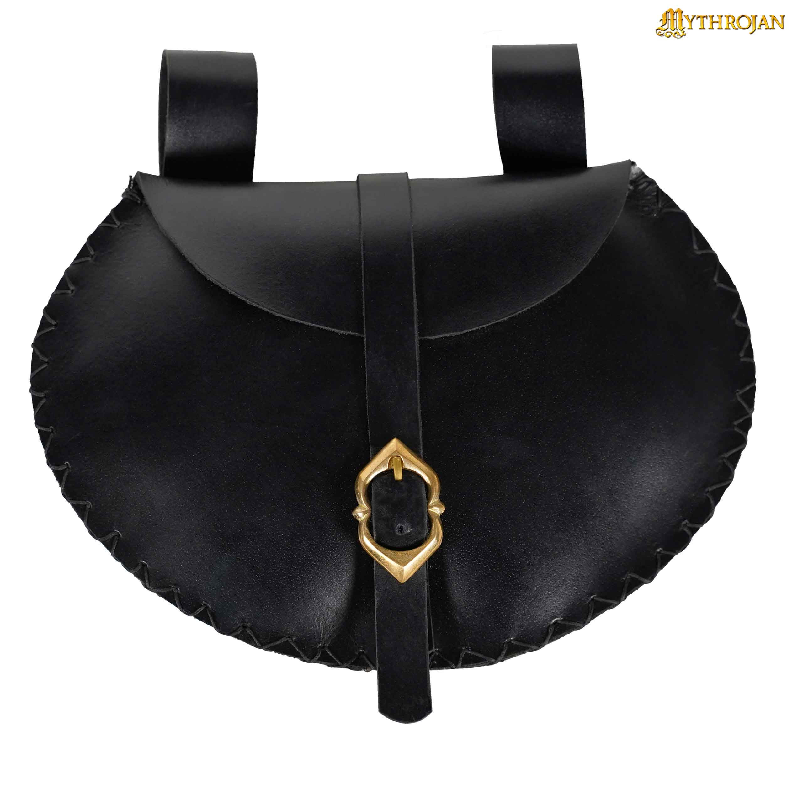Bolso vikingo-medieval cuero para cinturón en negro