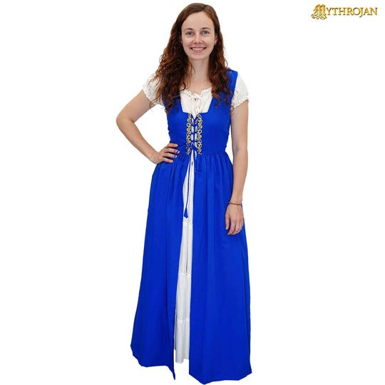 Vestido medieval celta largo color azul-natural