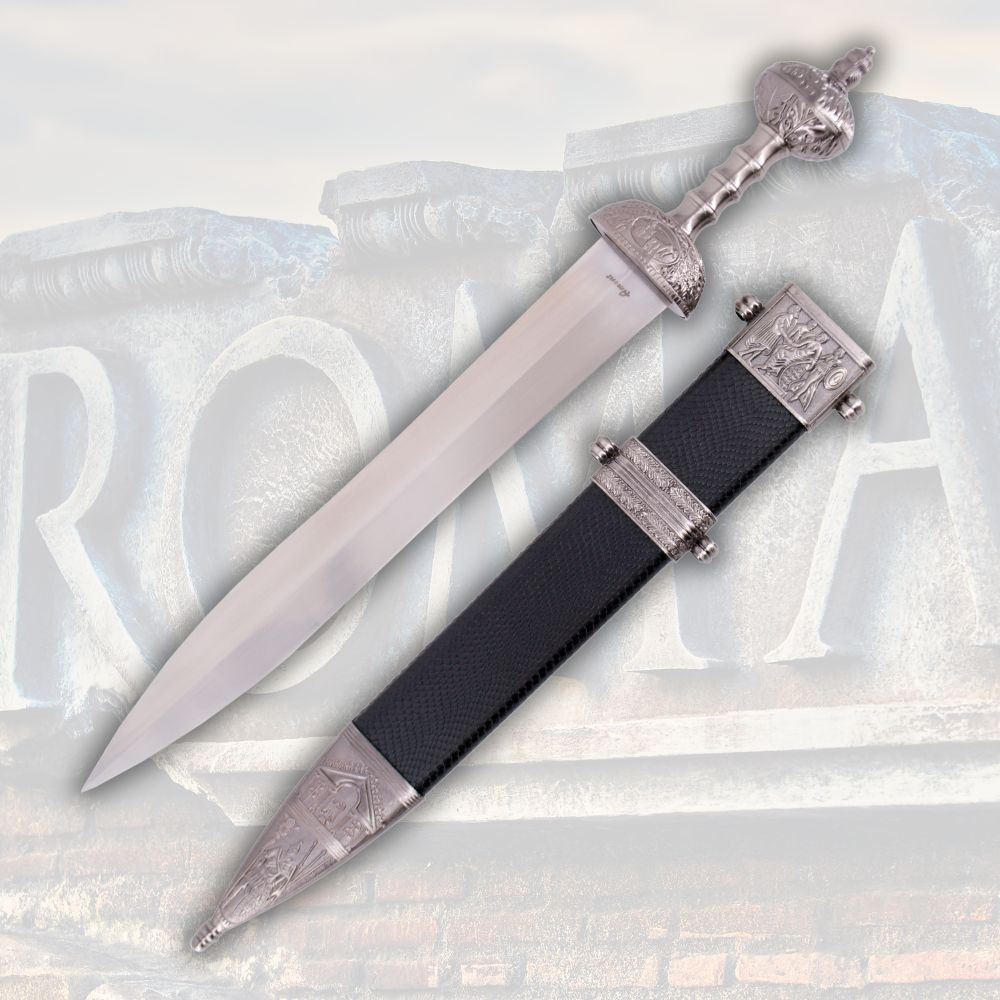 Espada romana Gladius vaina negra decorada, níquel