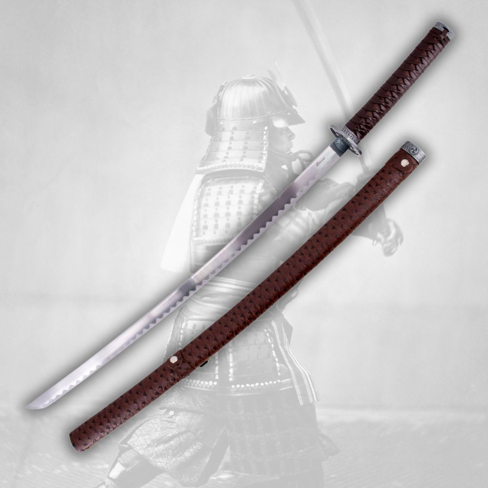 Katana decorativa vaina roja, con soporte