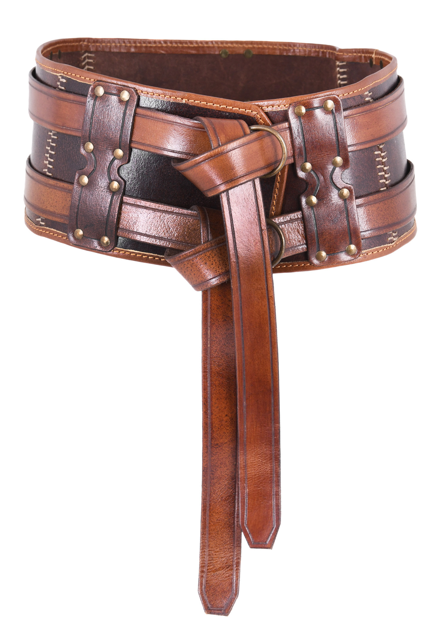 Cinturón medieval doble cuero modelo Arnulf, color marrón