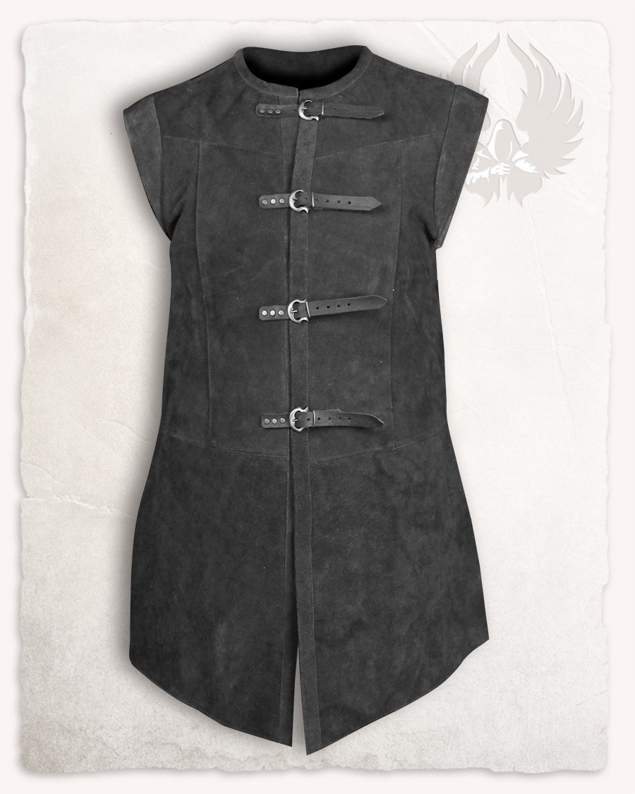 Chaleco medieval largo de ante modelo Garen, color negro