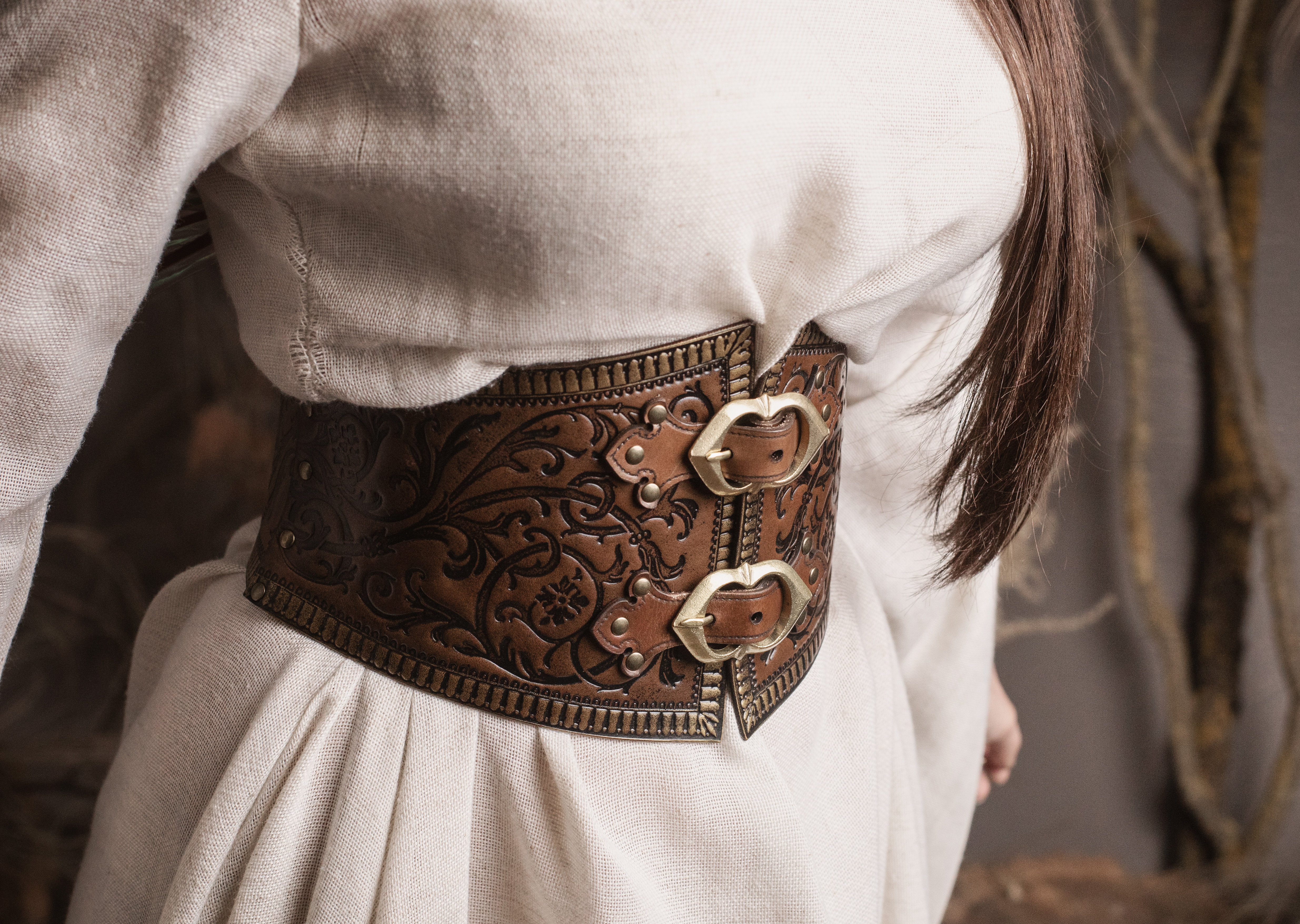 Cinturón Corsé dama Noble con brocados - Marrón
