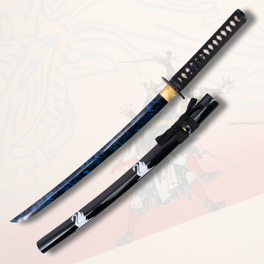 Wakizashi funcional vaina negra decorada Cisne (103,5 cm.)