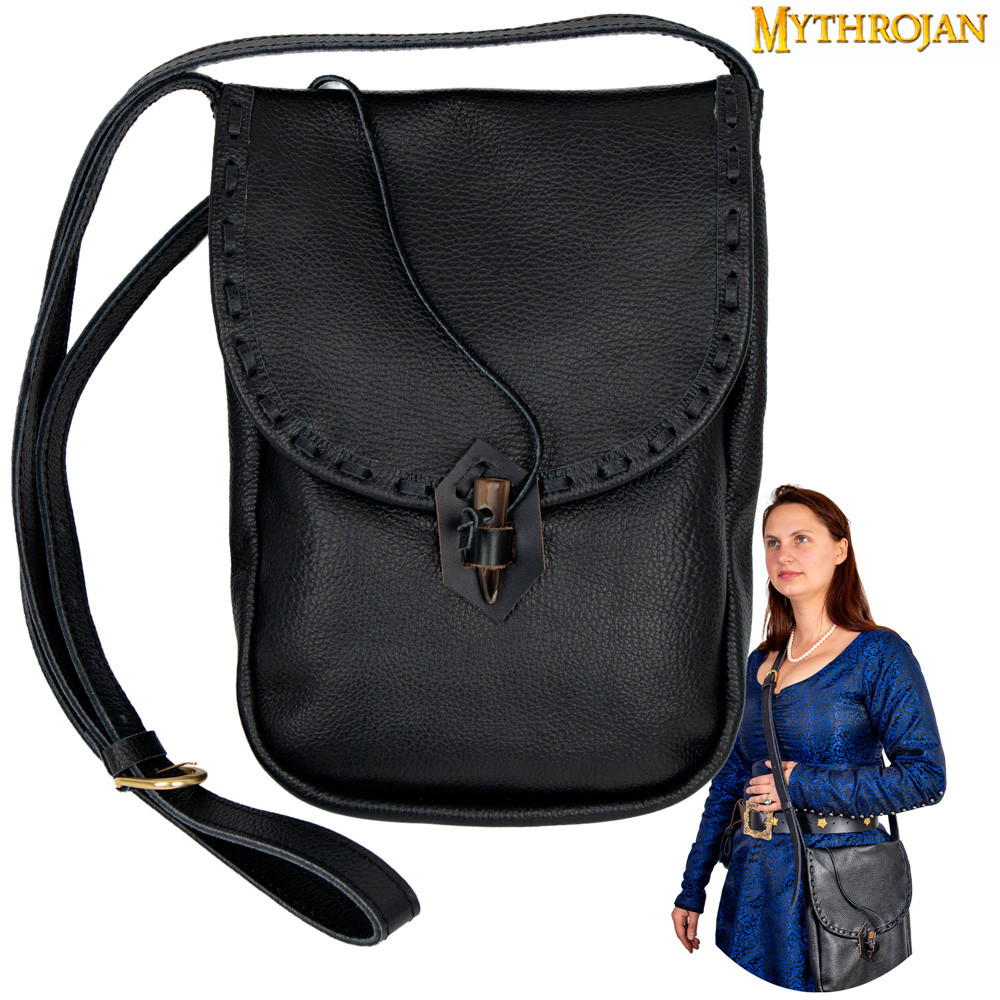 Bolsa bandolera medieval cuero, color negro