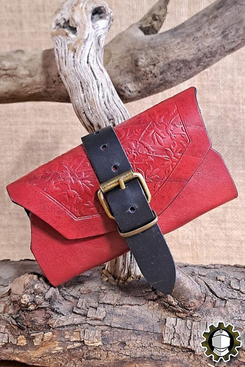 Bolso medieval en cuero rojo para 3 pociones, Tarryon