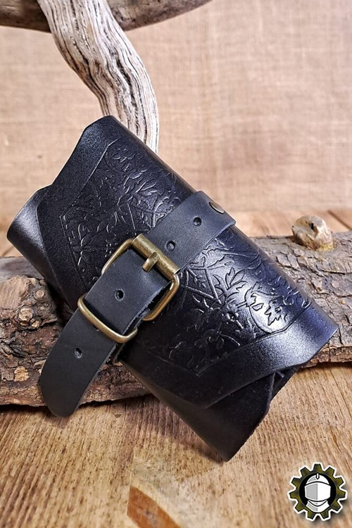 Bolso medieval en cuero negro para 3 pociones, Tarryon