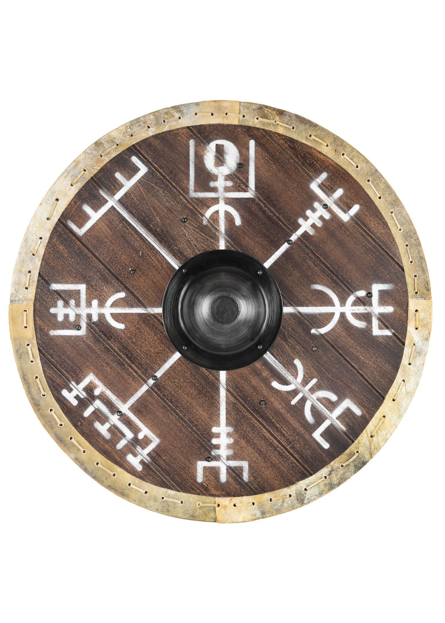Escudo Vikingo Vegvísir con borde en cuero (60 cm.)