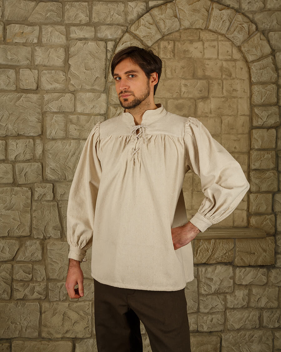 Camisa medieval algodón modelo Ansgar, blanco natural