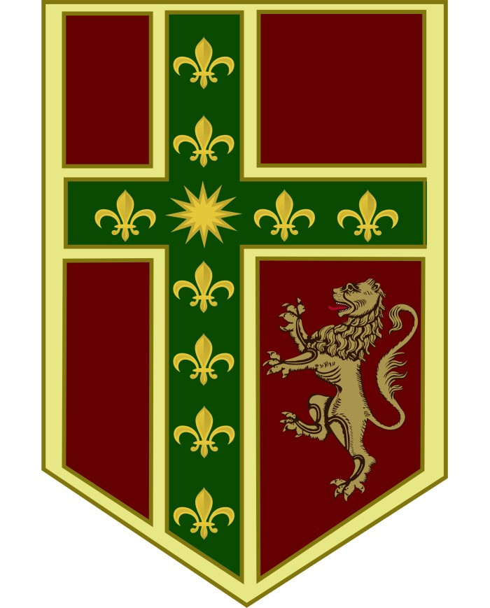 Estandarte medieval cruz, león con flor de lis (150x100 cm.)