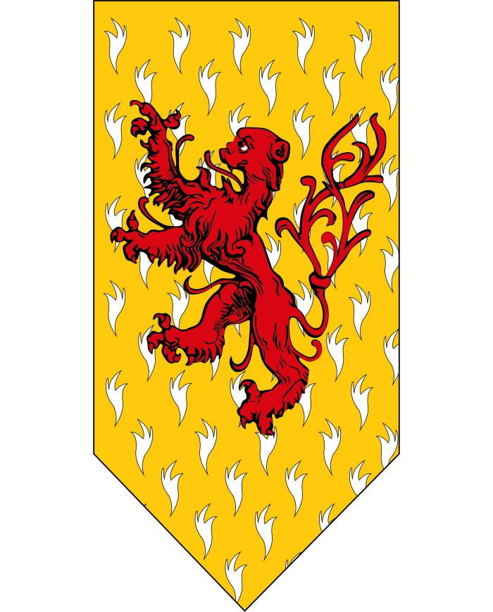 Bandera medieval león y arminios fondo amarillo