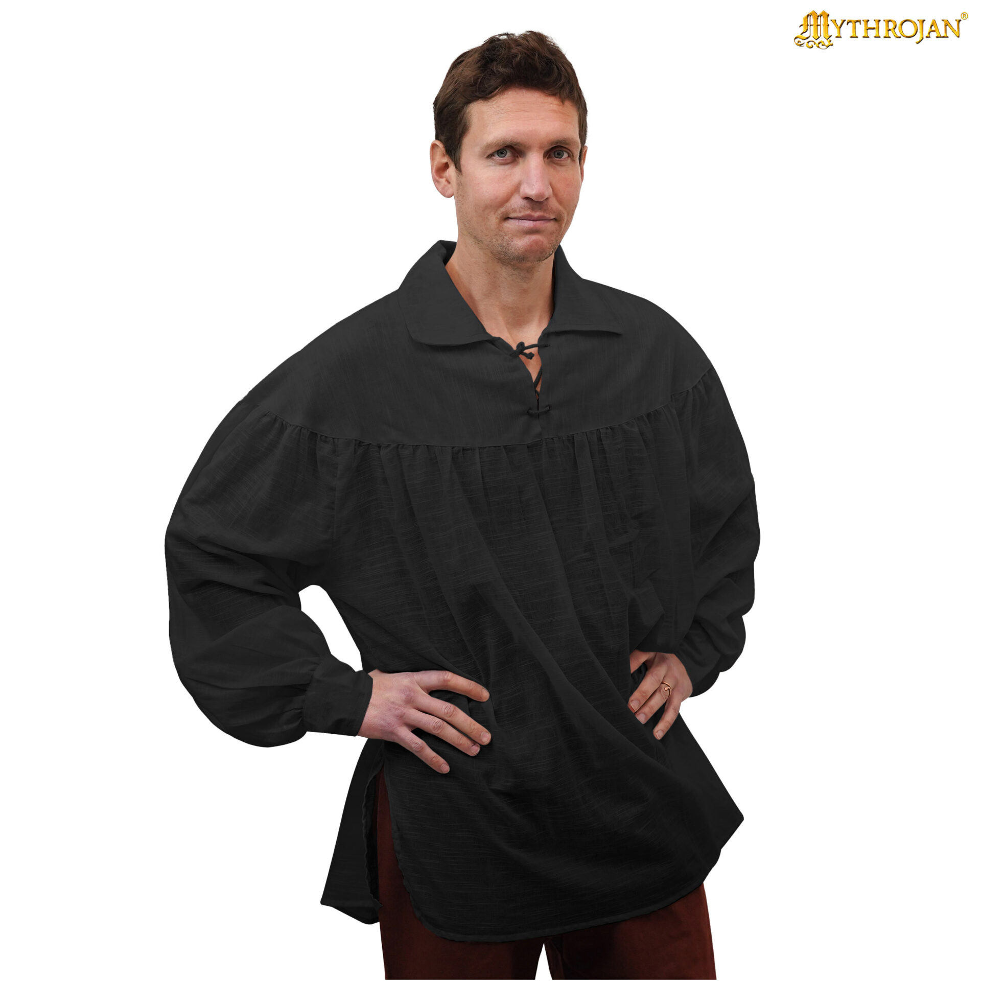 Camisa medieval en algodón modelo Poeta, color negro