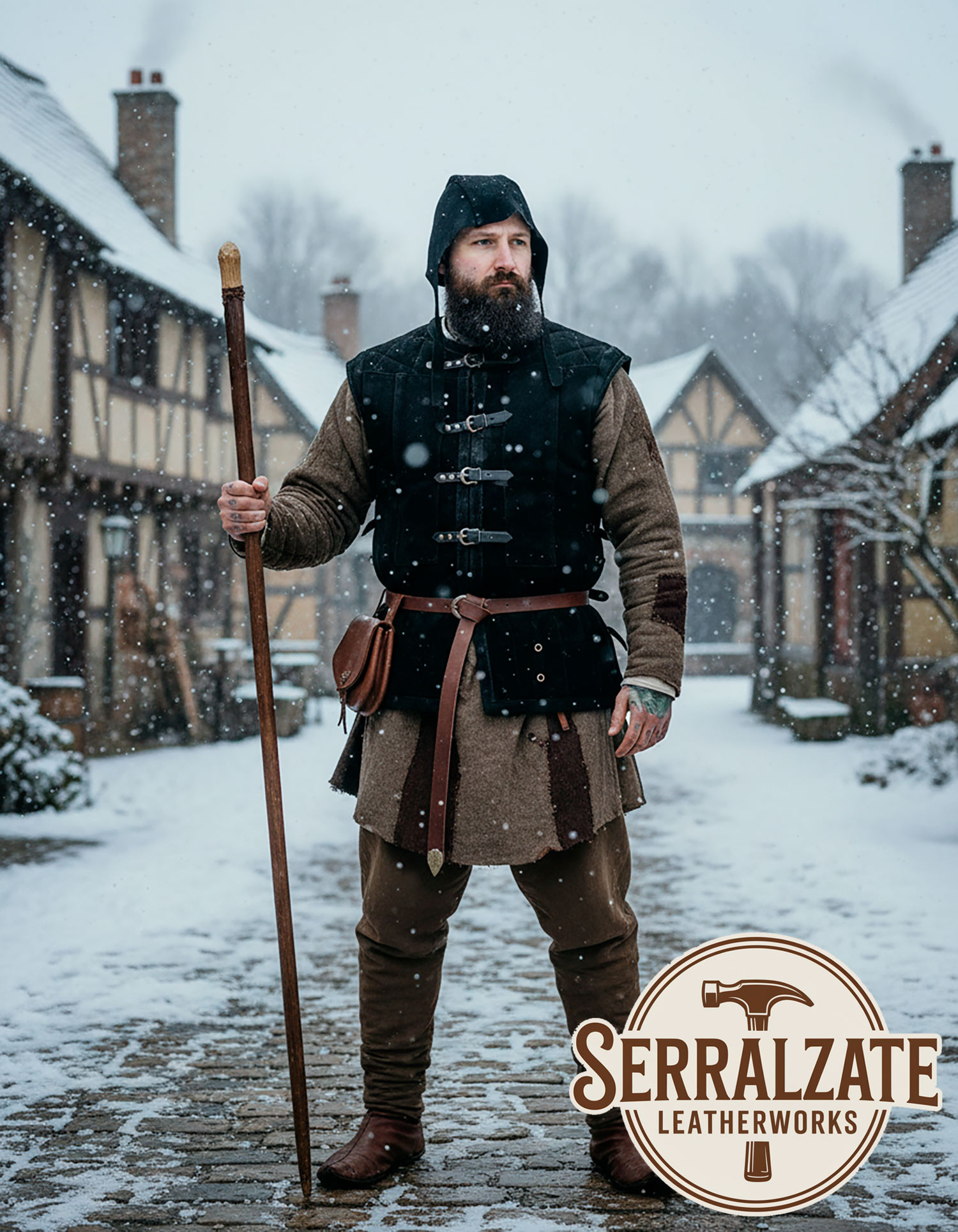 Capelina medieval en cuero modelo Lope, color negro