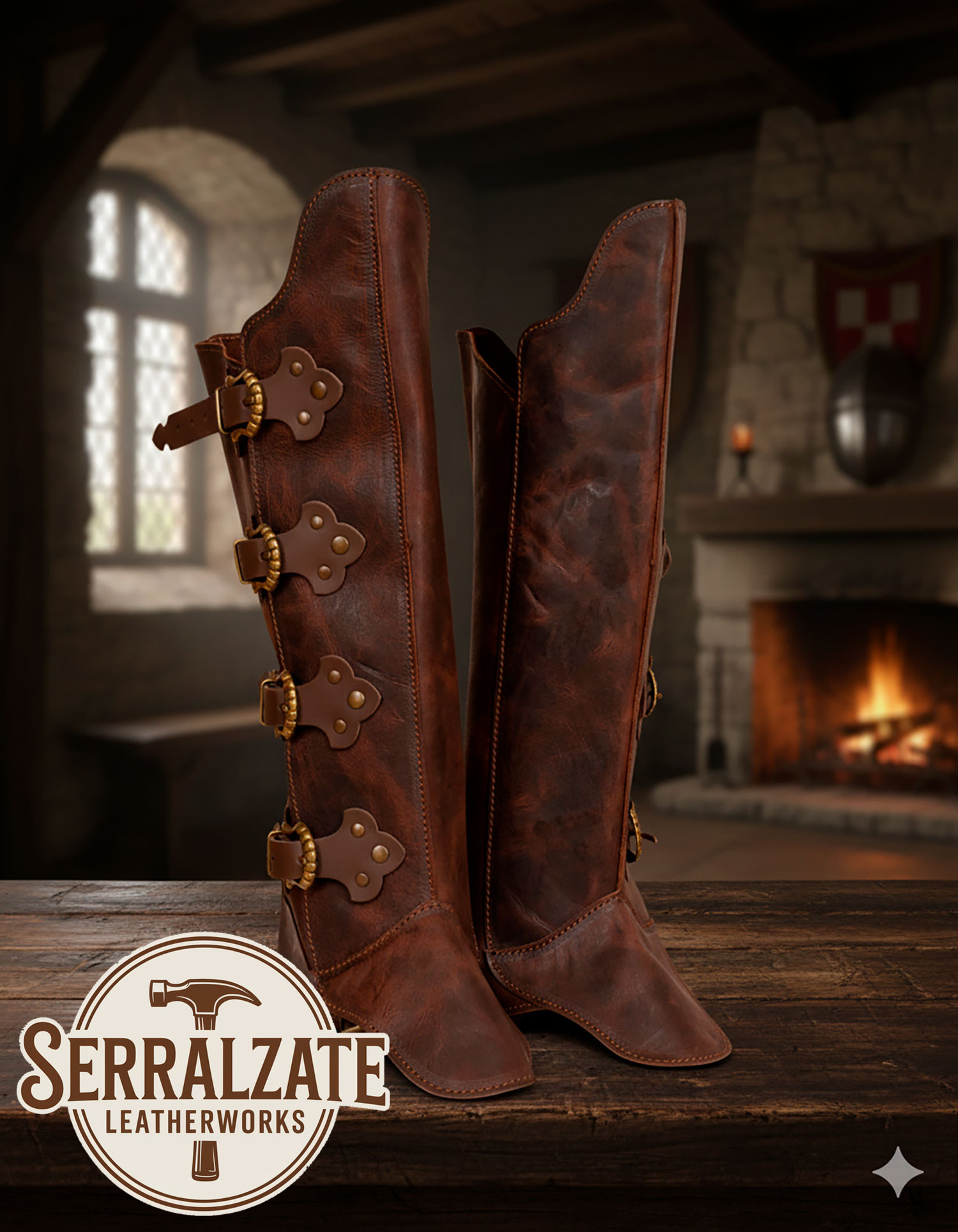 Polainas medievales Sir William con 4 hebillas - Marrones