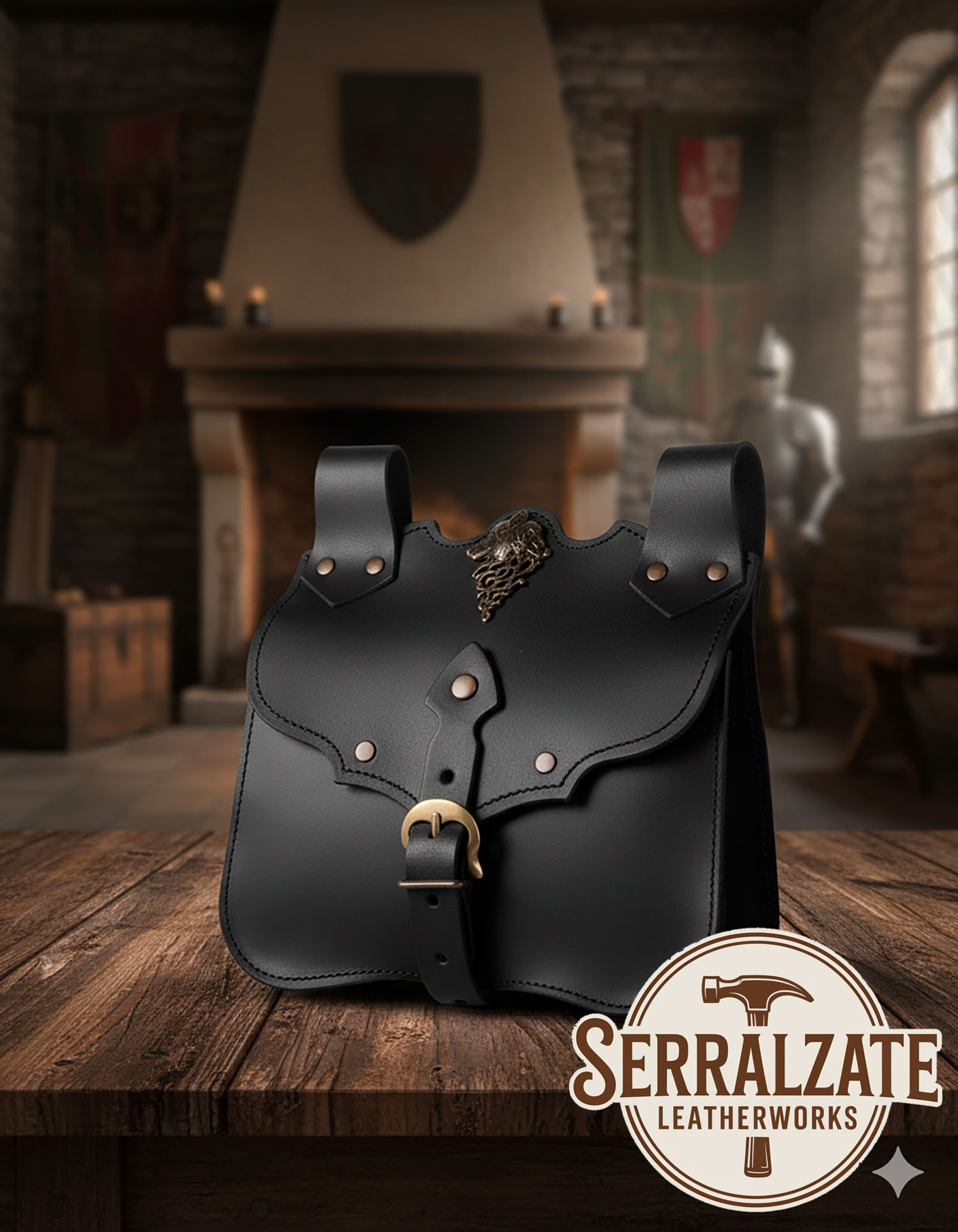 Bolsa medieval para cinturón Lobo Ferocia - Negra