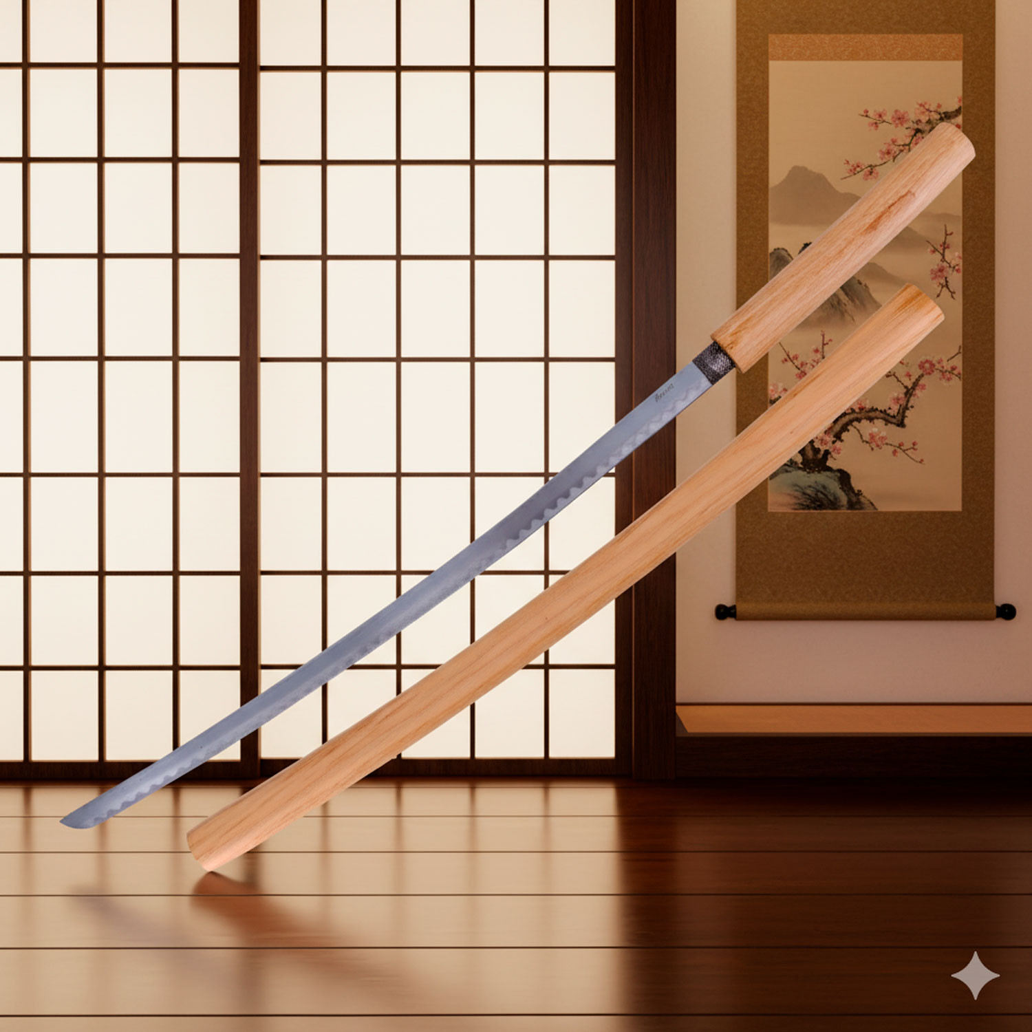 Shirasaya decorativa, hoja acero acabado satinado (100 cm.)