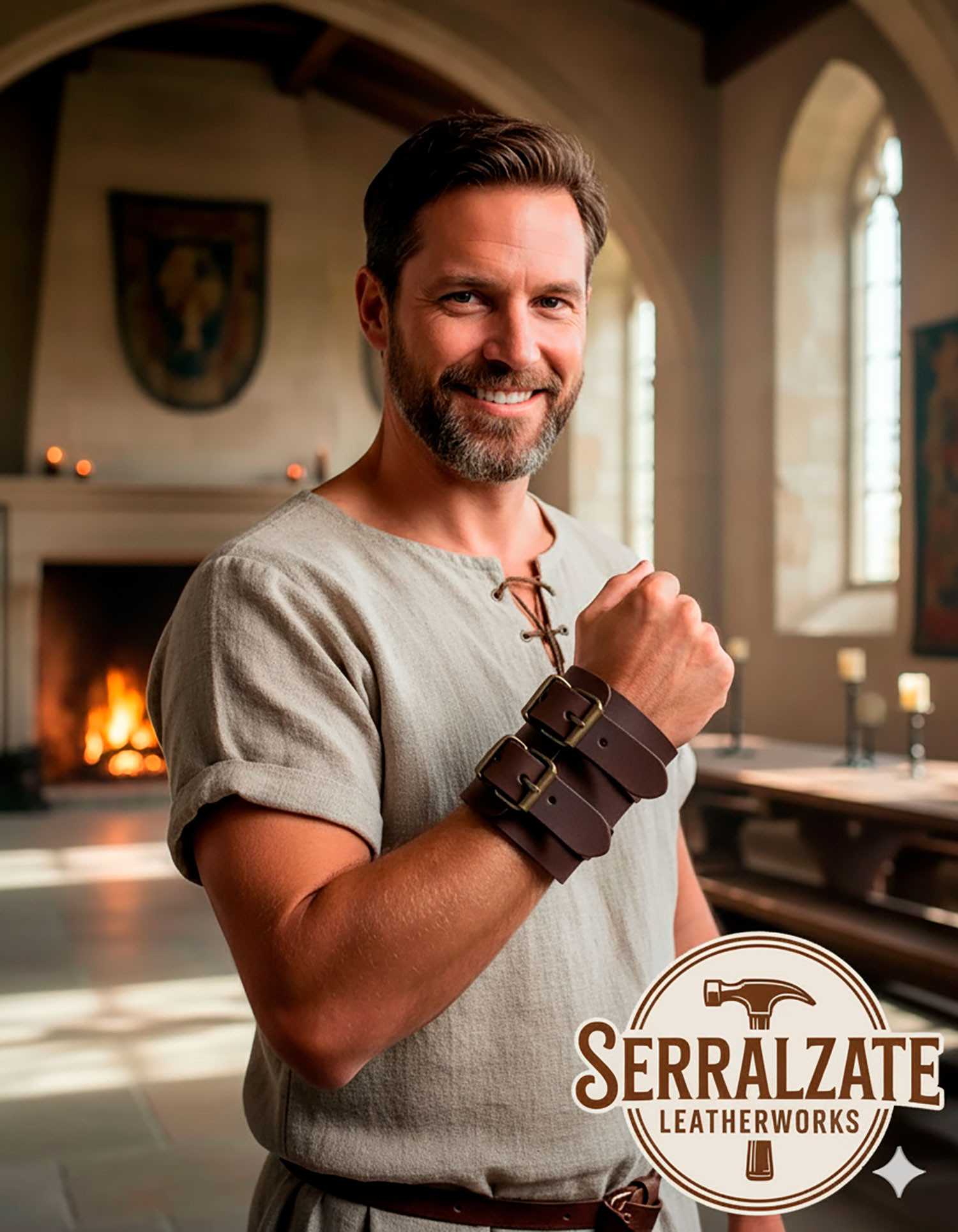 Pulsera medieval ajustable de caballero en marrón, 1 unidad