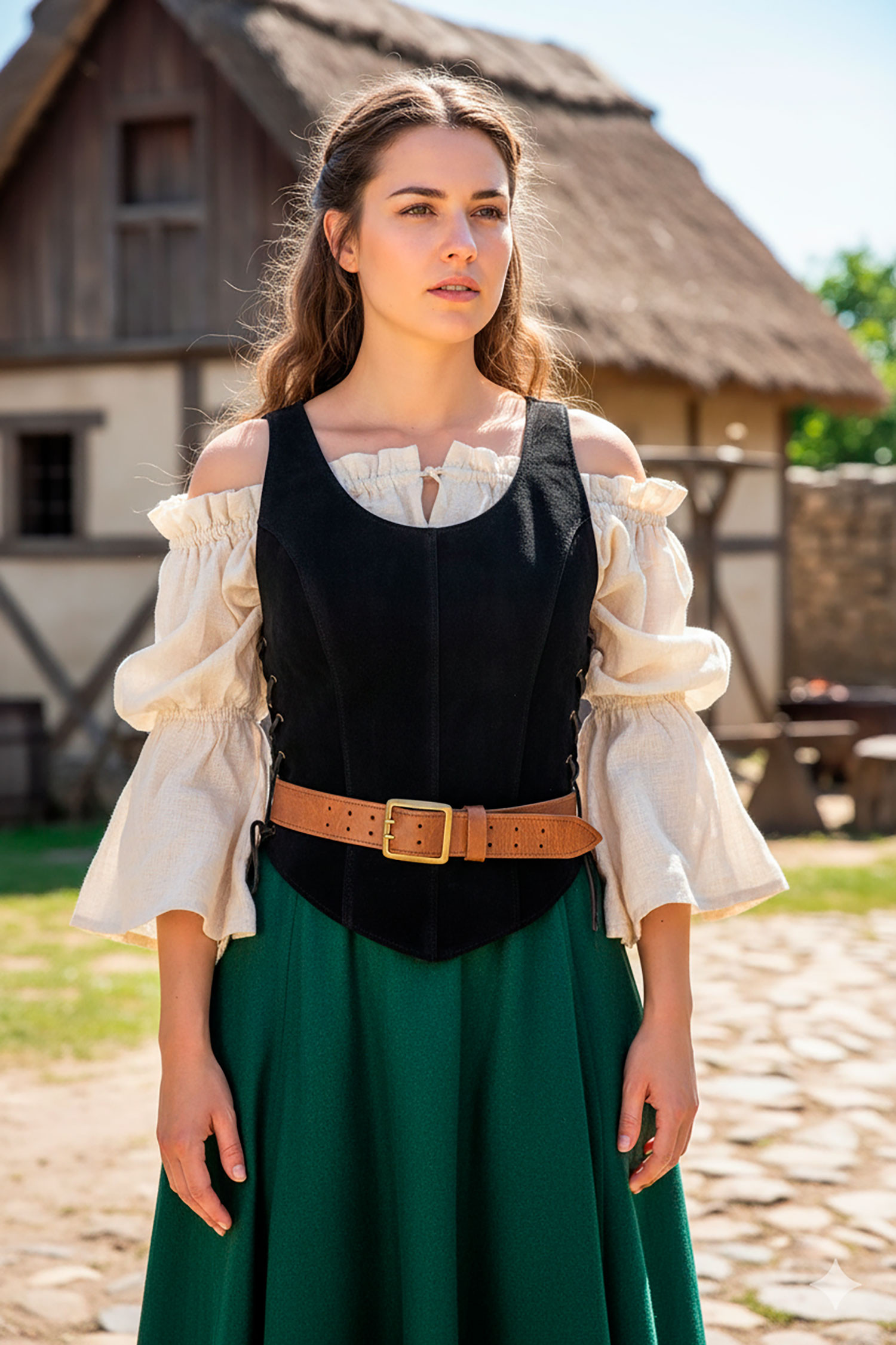 Corpiño medieval de cuero modelo Granada - Negro