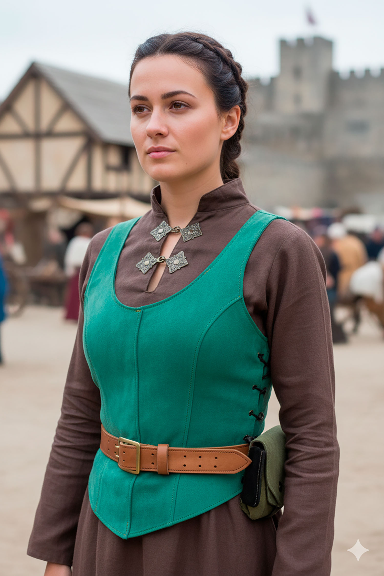 Corpiño medieval de cuero modelo Granada - Verde