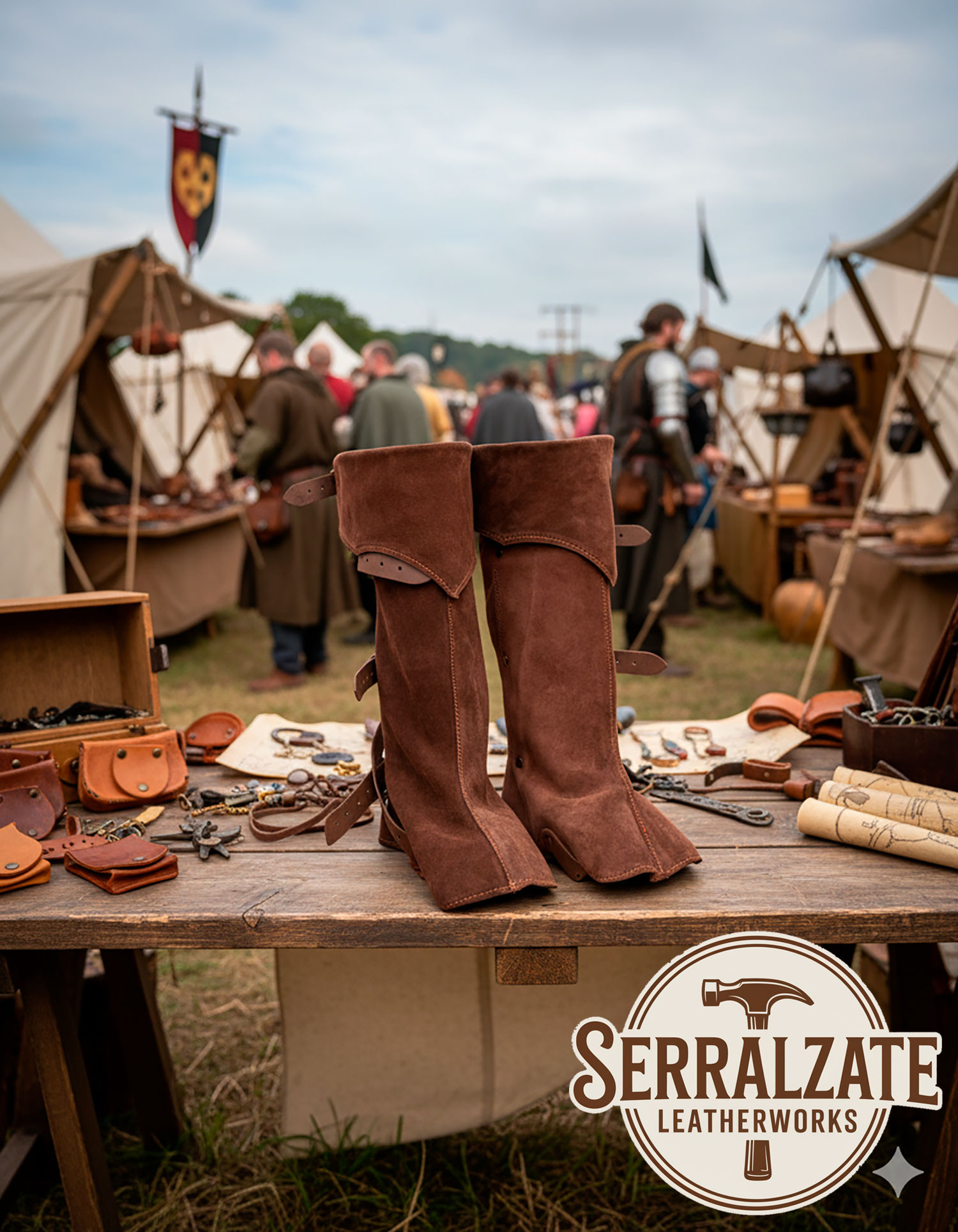 Polainas medievales de piel modelo Esteban, color marrón