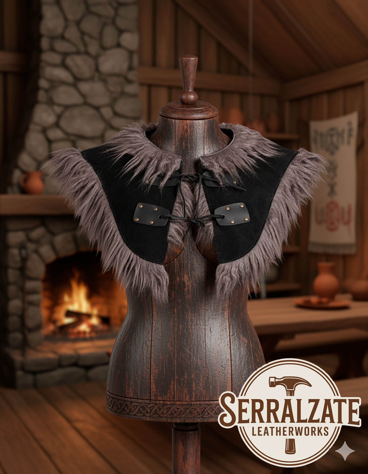 Gorjal Evaristo Pelerine negro con piel gris