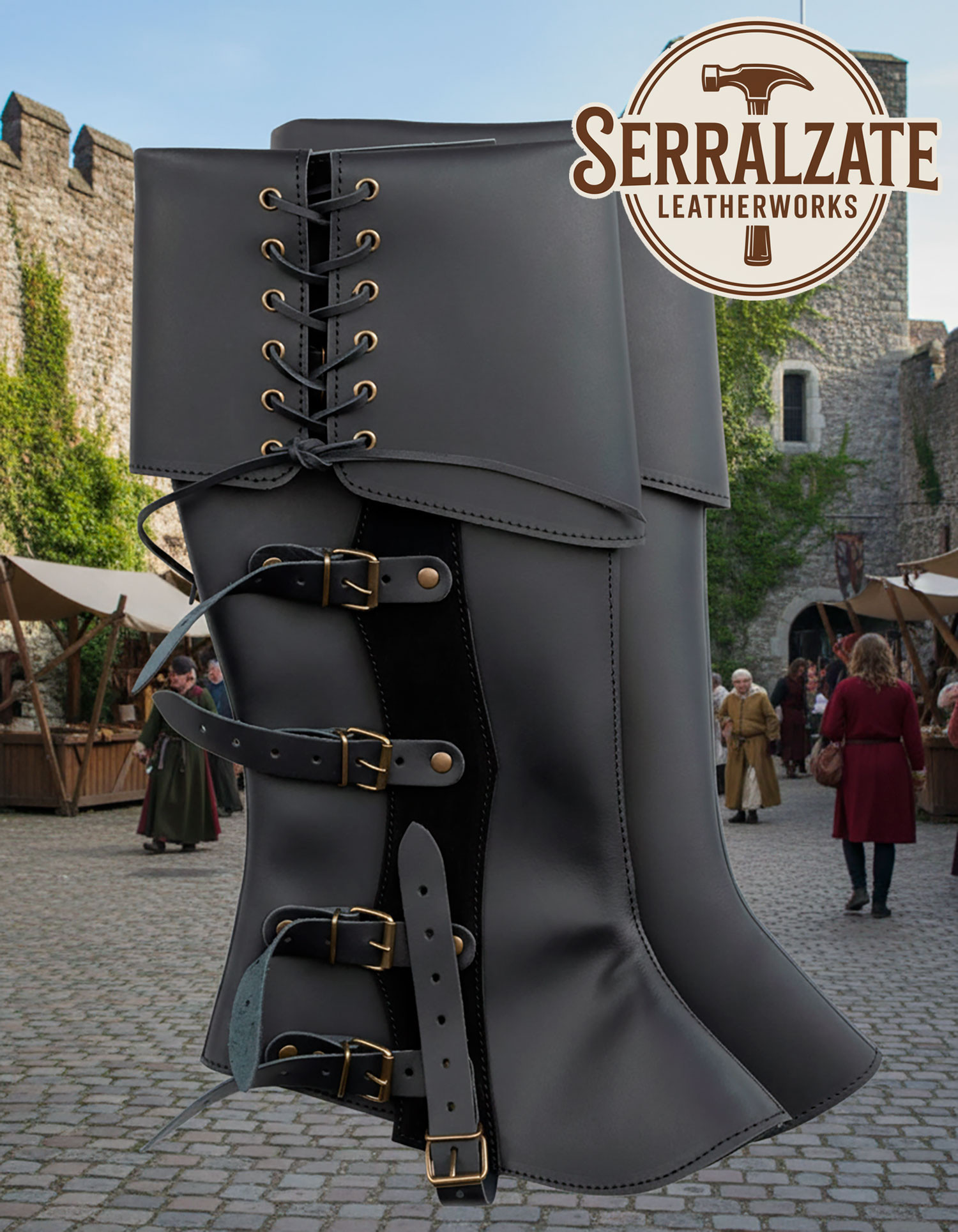 Polainas medievales Valerio negras, ajustables