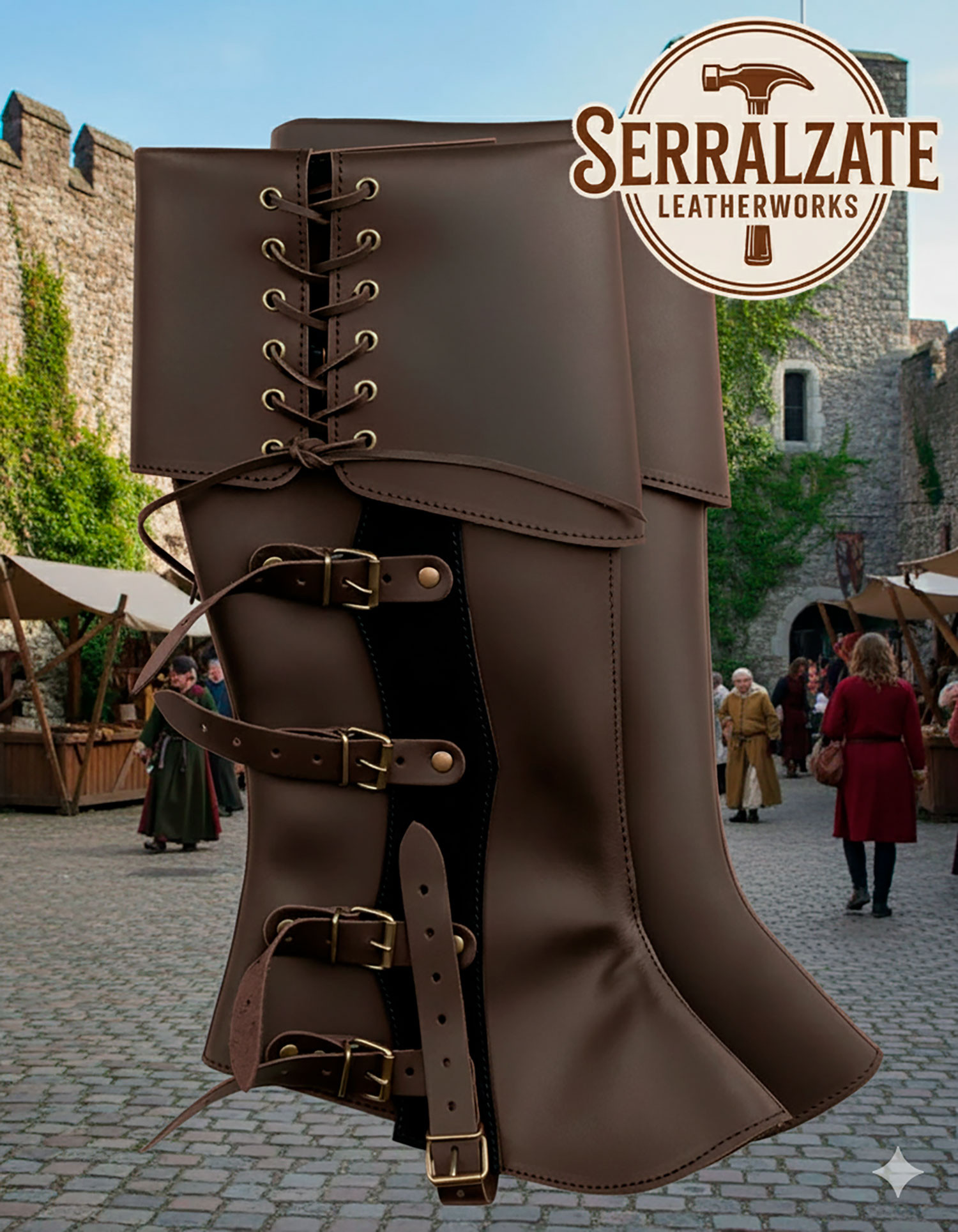 Polainas medievales Valerio marrón oscuro, ajustables