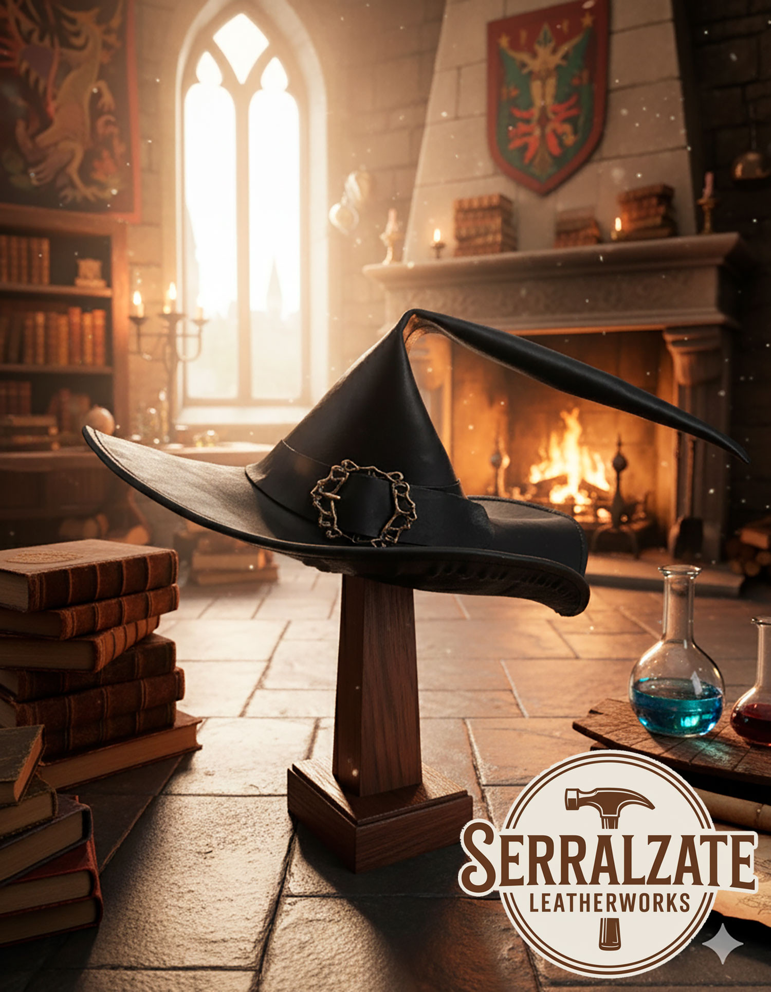 Sombrero en cuero del Mago del Reino, color negro