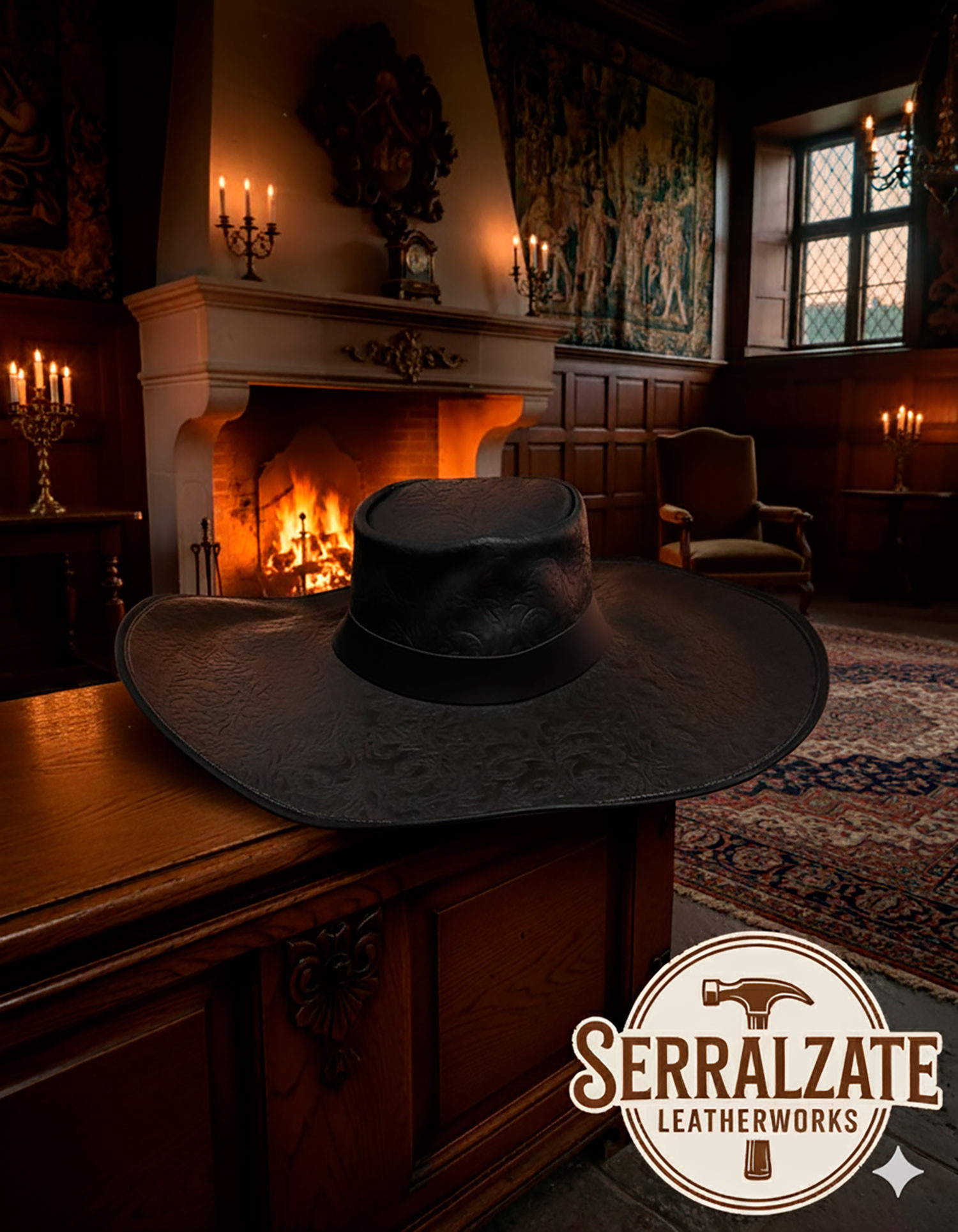 Sombrero medieval en cuero Deluxe modelo Alatriste, color negro