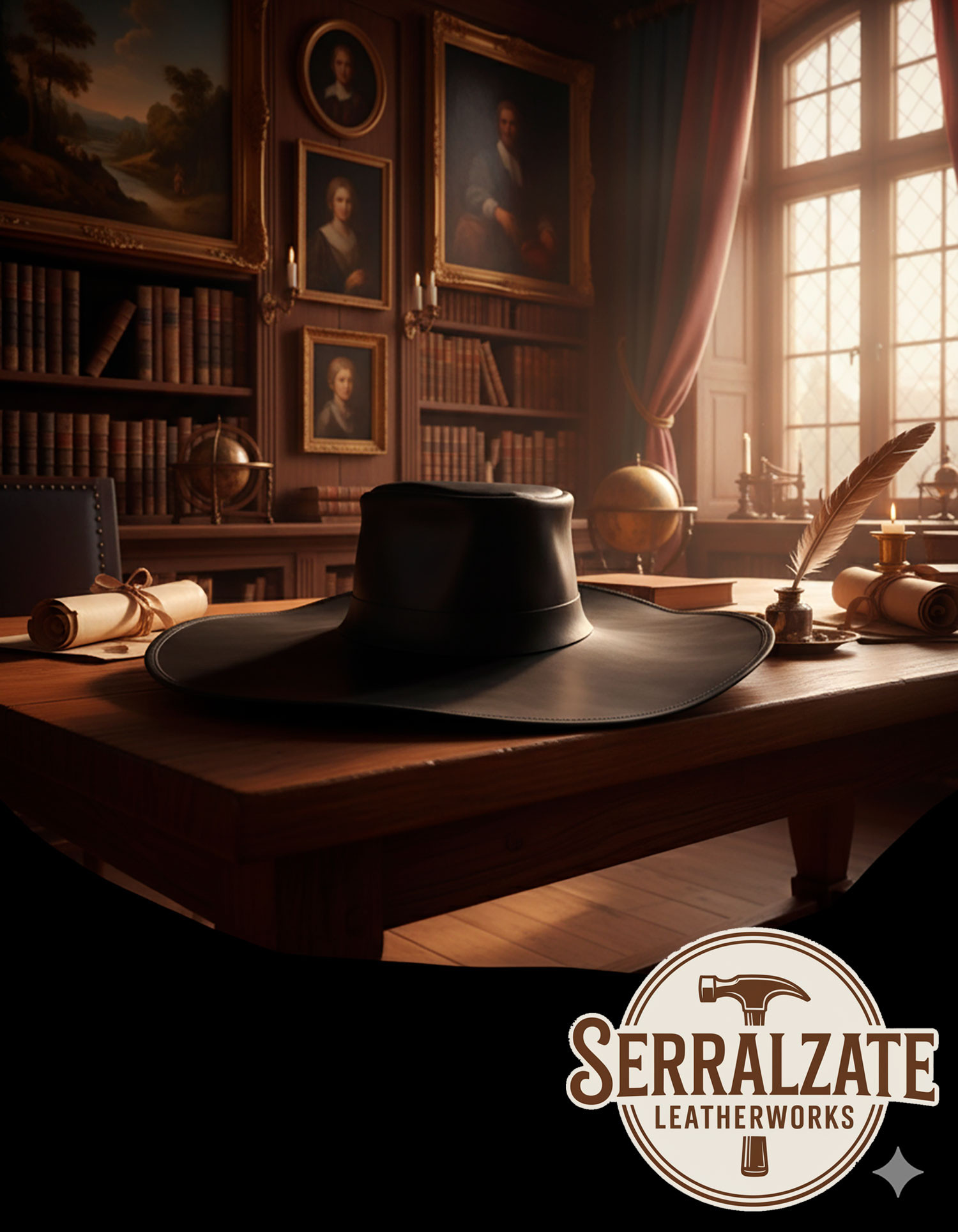 Sombrero medieval en cuero modelo Alatriste, color marrón