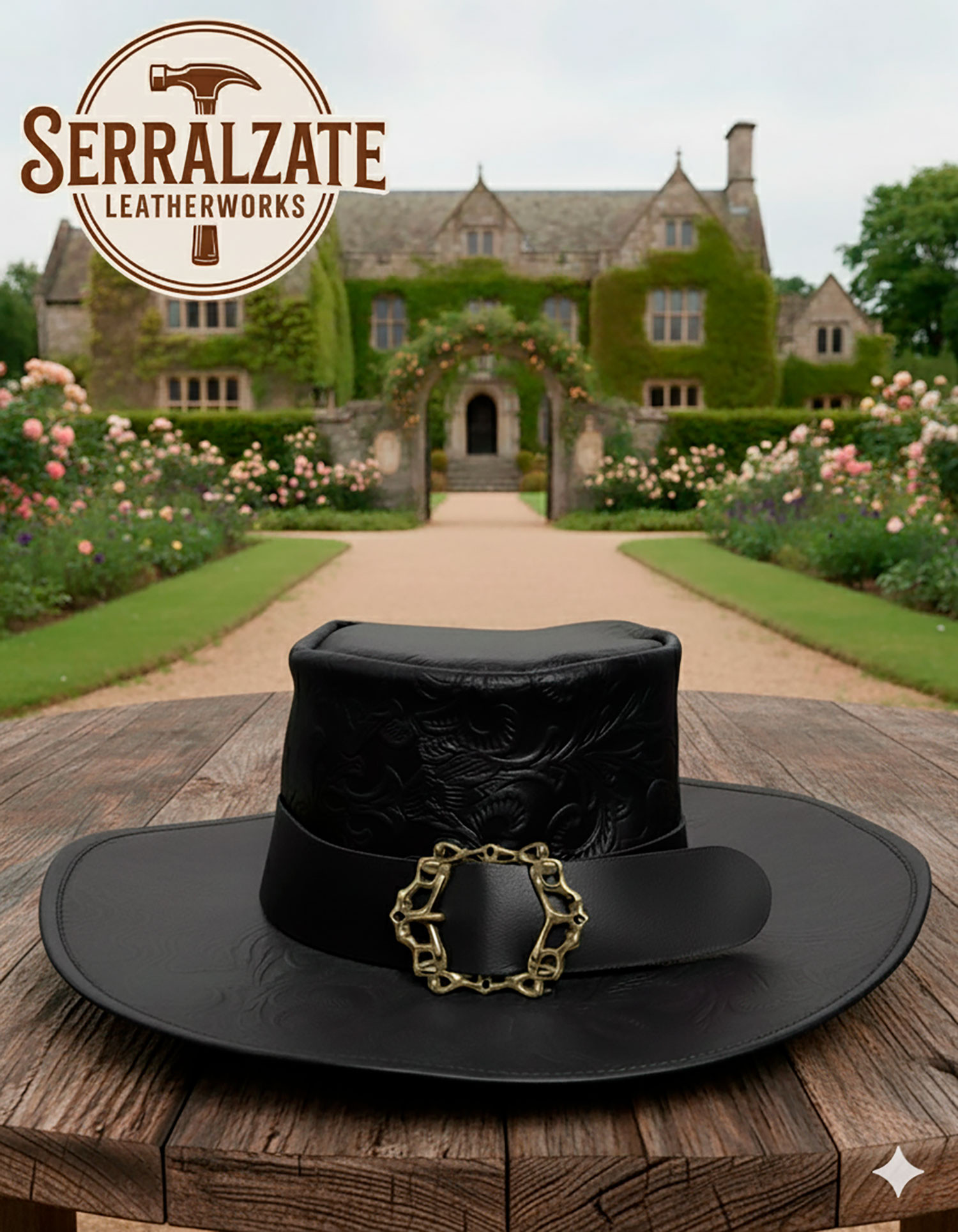 Sombrero medieval en cuero Deluxe modelo Hidalgo, color negro