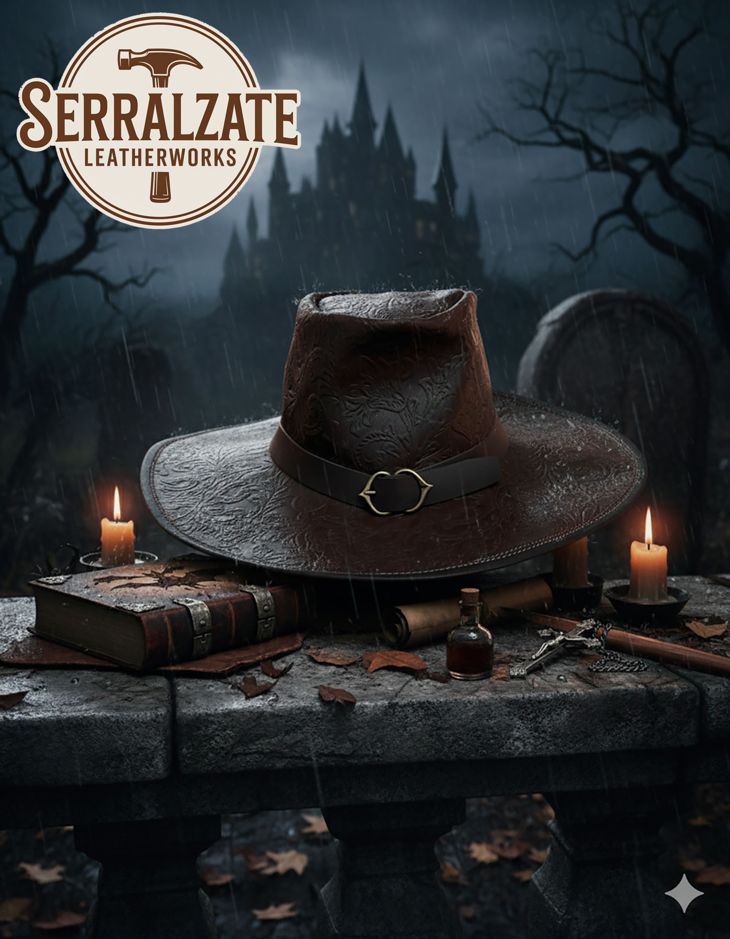 Sombrero Deluxe no oficial Van Helsing en cuero, color marrón