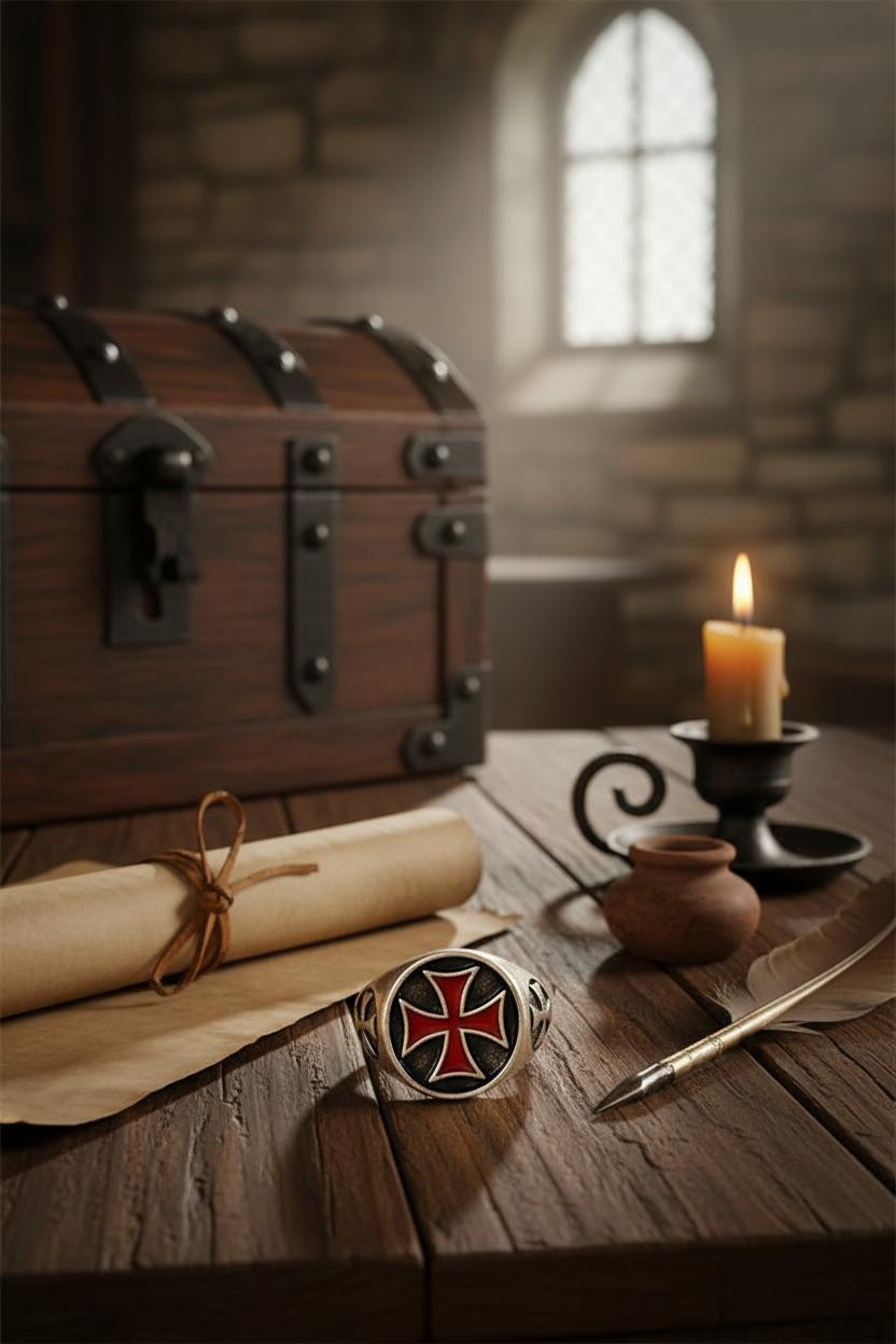 Anillo Cruz Templaria esmaltada