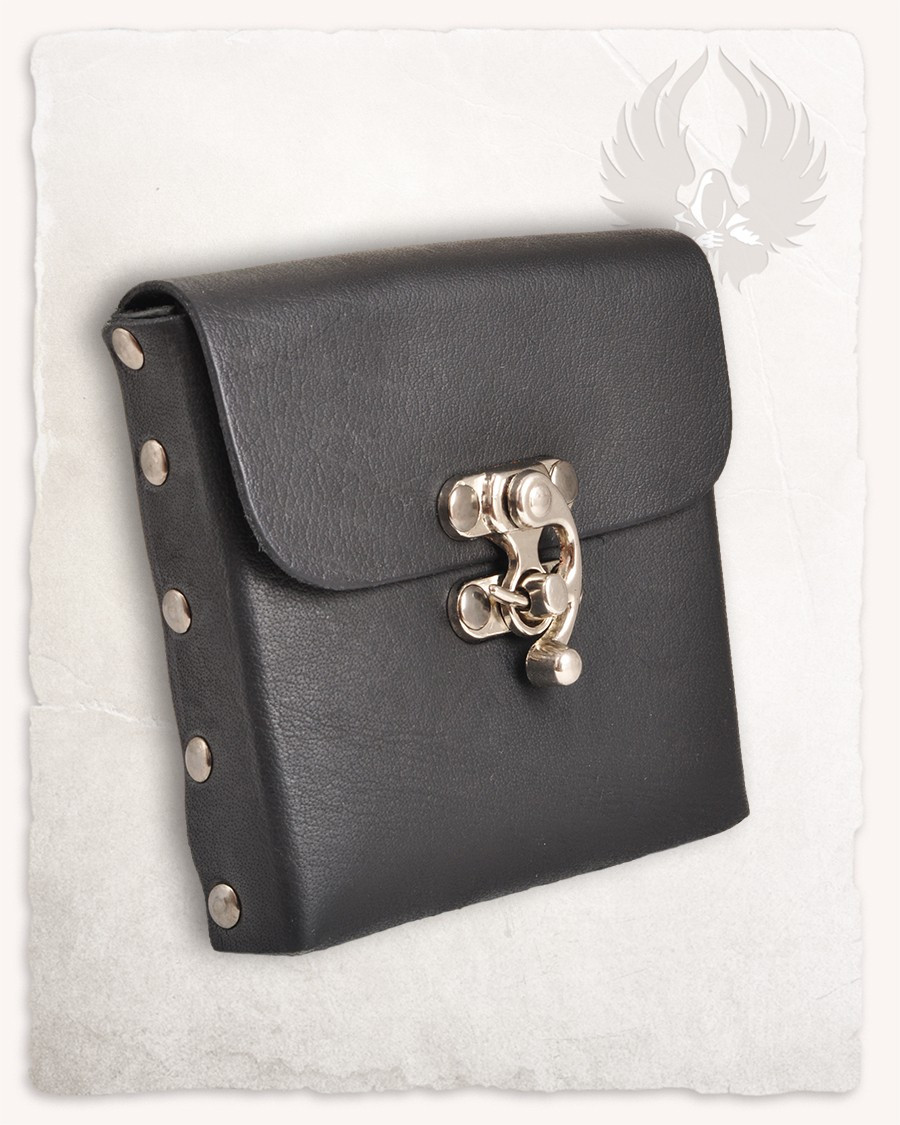 Bolso medieval en cuero modelo Gero, color negro