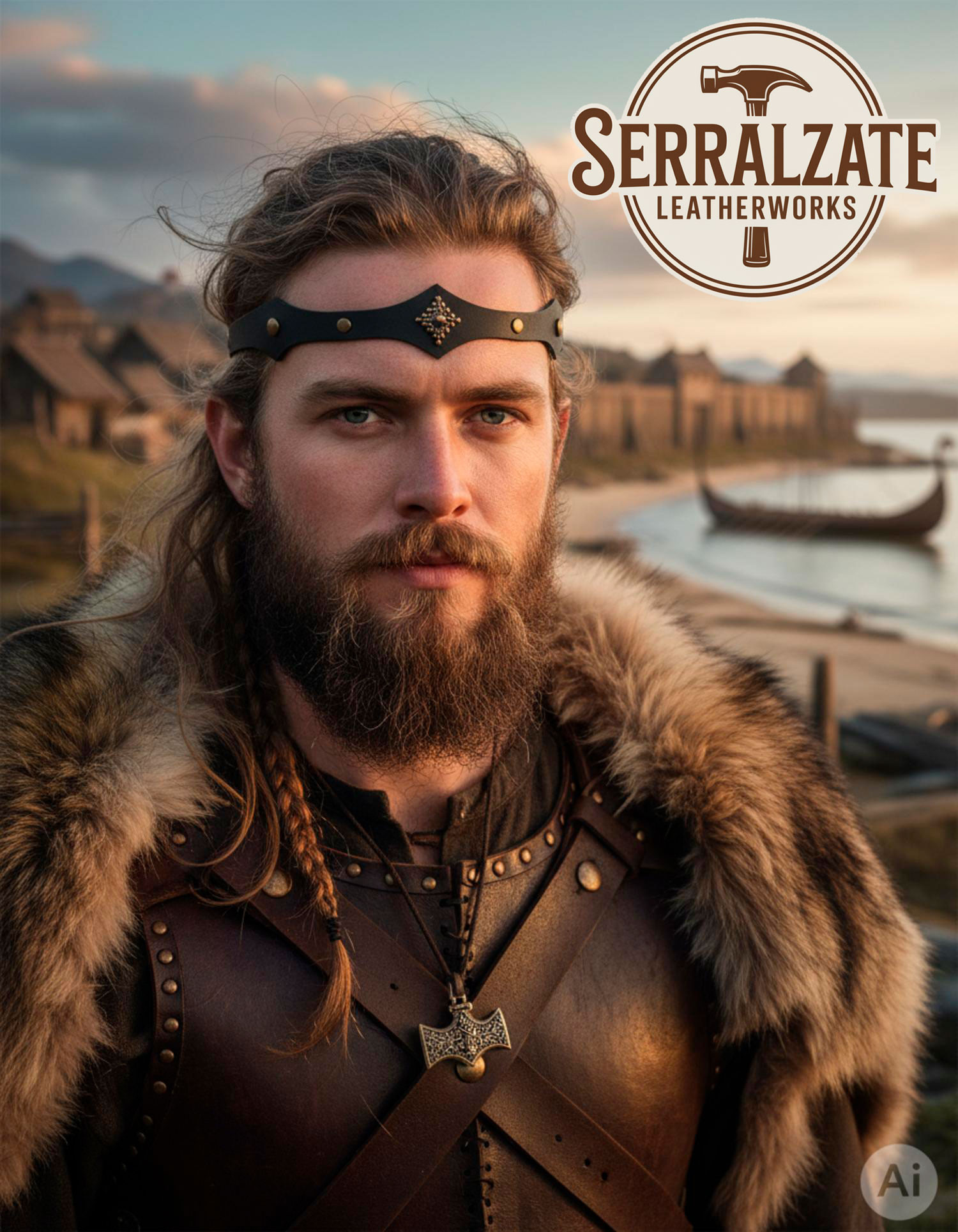 Tiara rueda vikinga-medieval en cuero negro