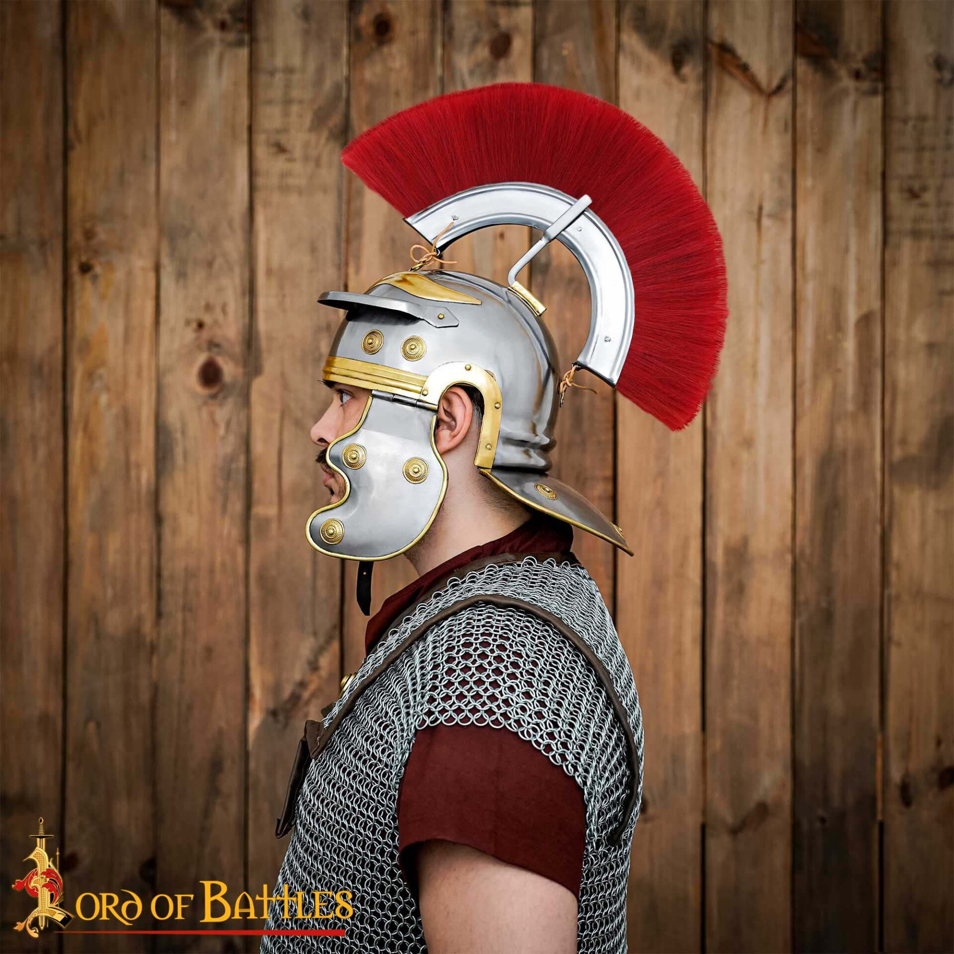 Casco imperial Galo Romano en acero pulido con penacho