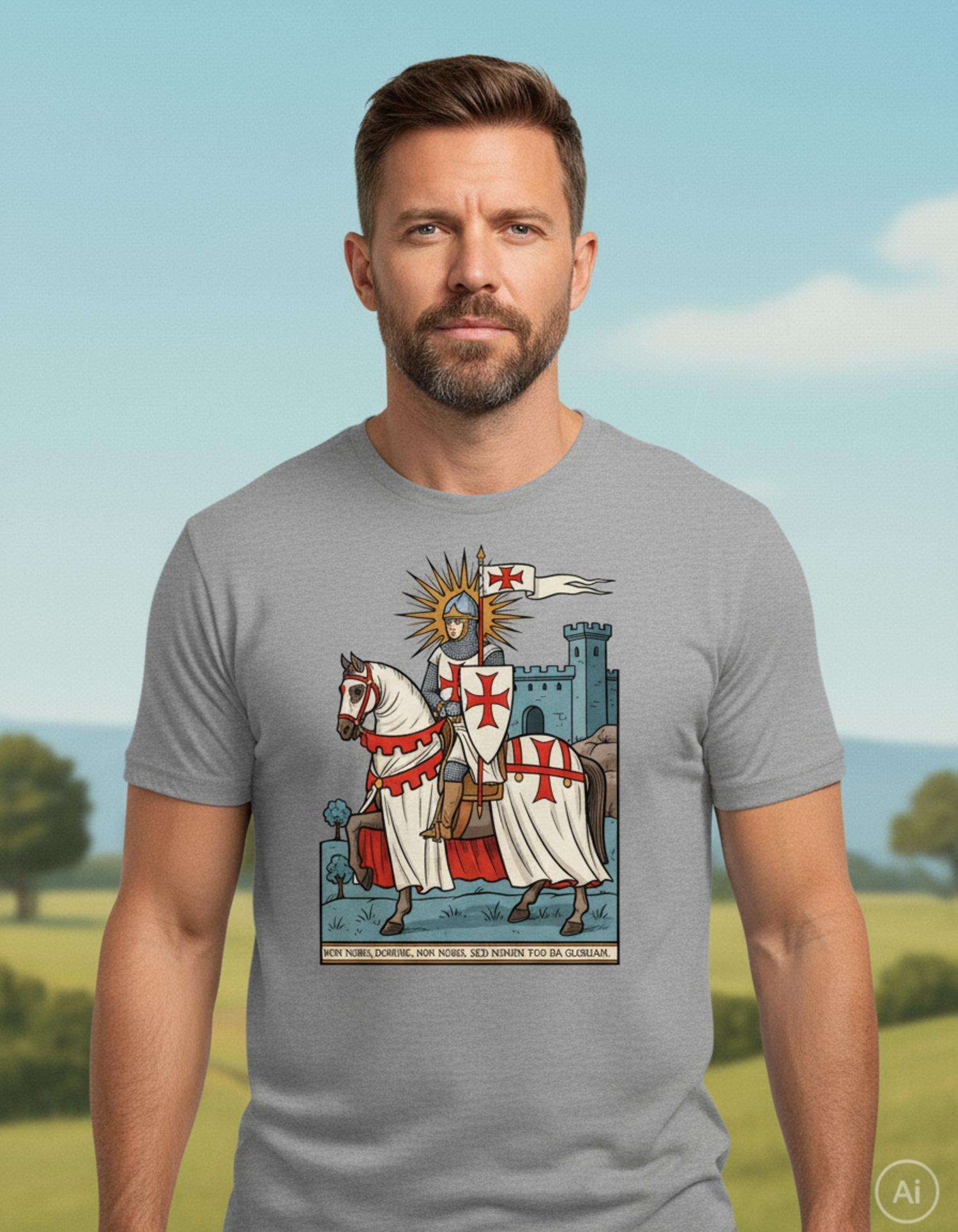 Camiseta gris jaspeado de hombre con temática Templaria