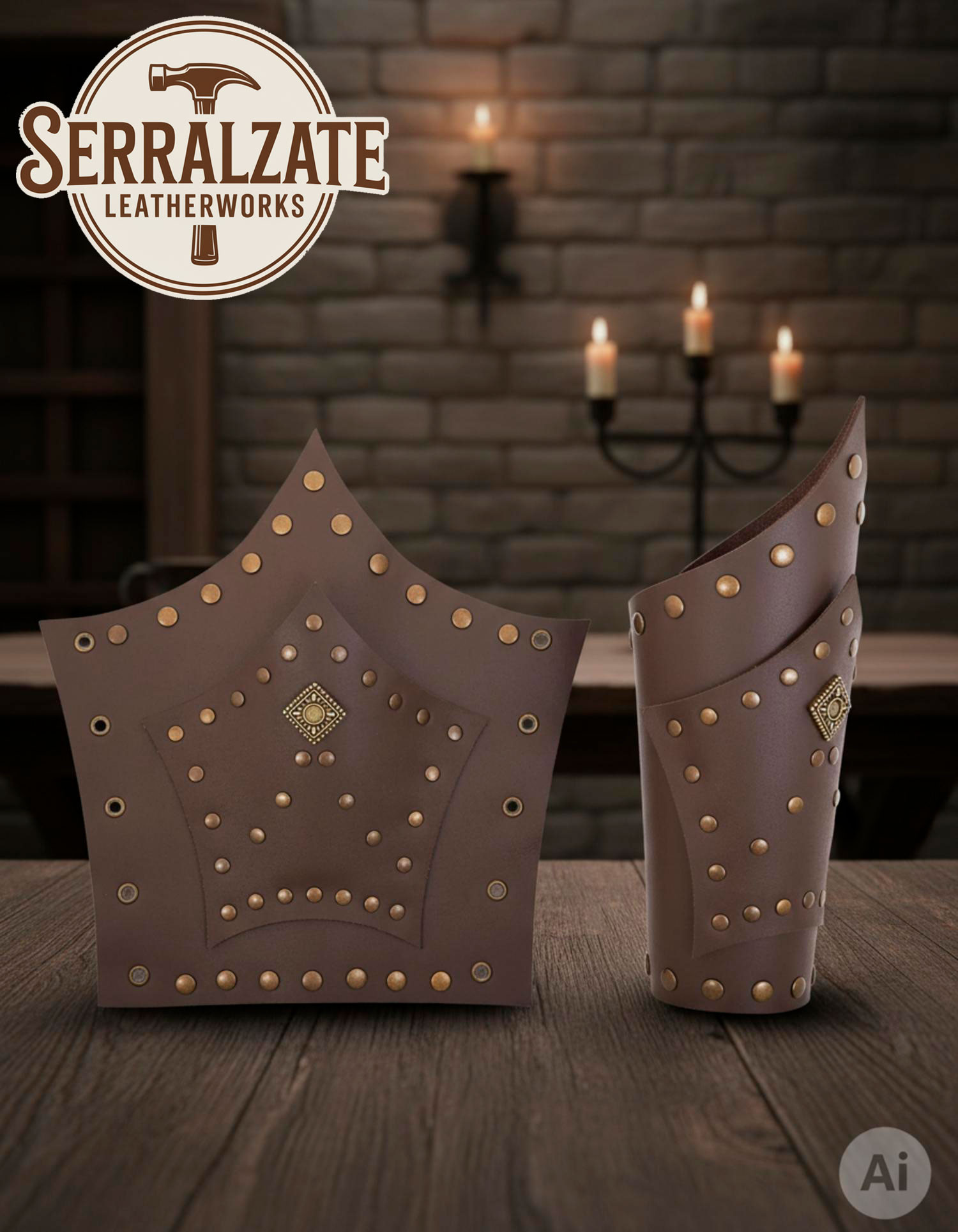 Brazaletes soldado Hernán en cuero marrón