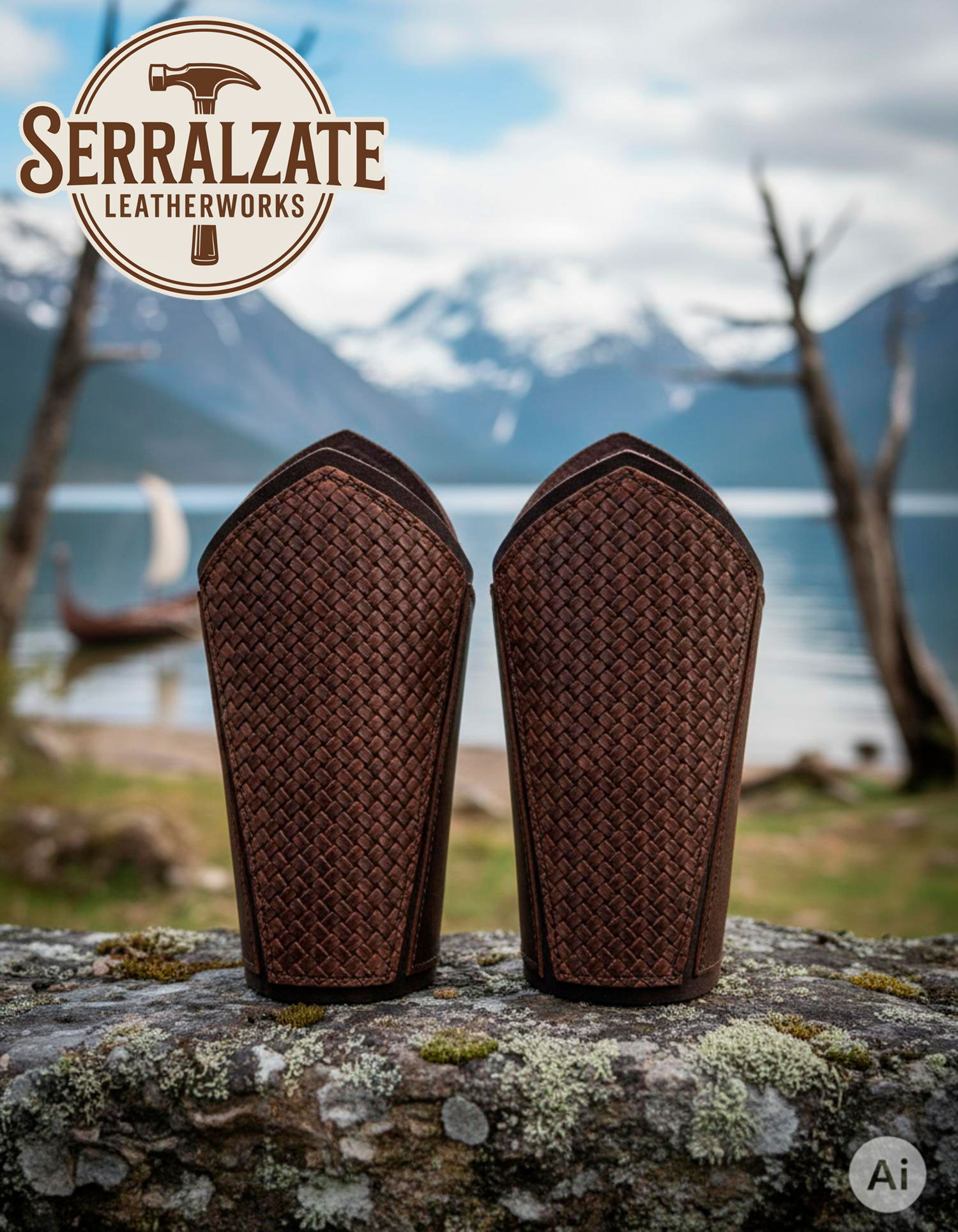 Grebas vikingas escamas en cuero marrón