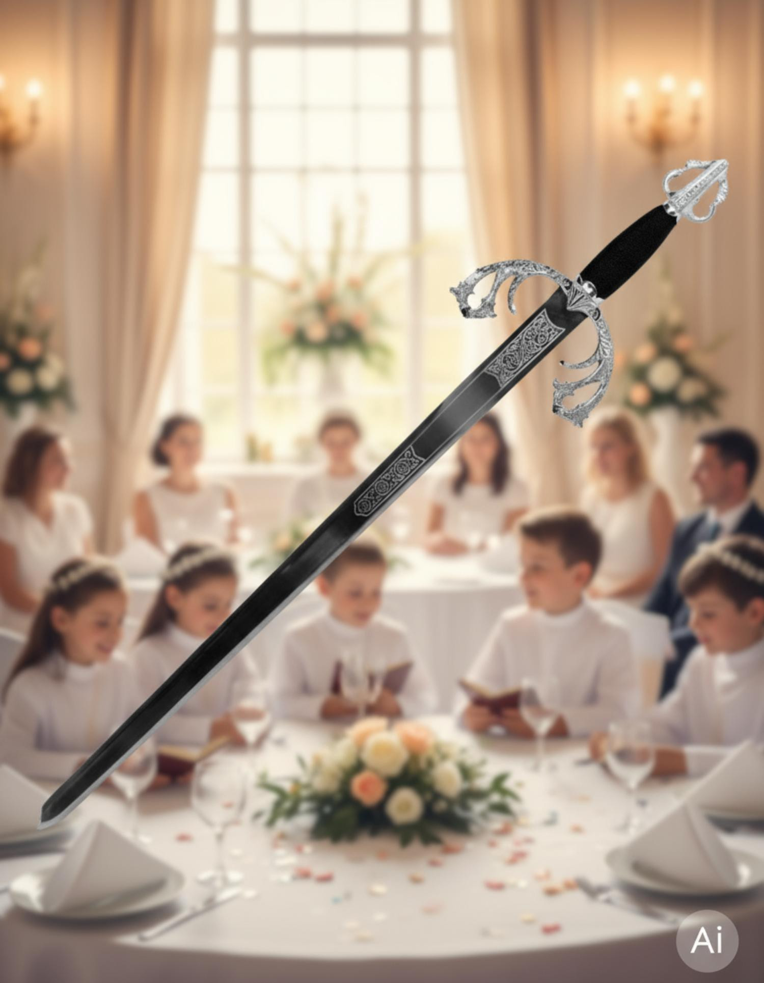 Espada niquelada Tizona para comuniones (sin texto personalizado grabado)