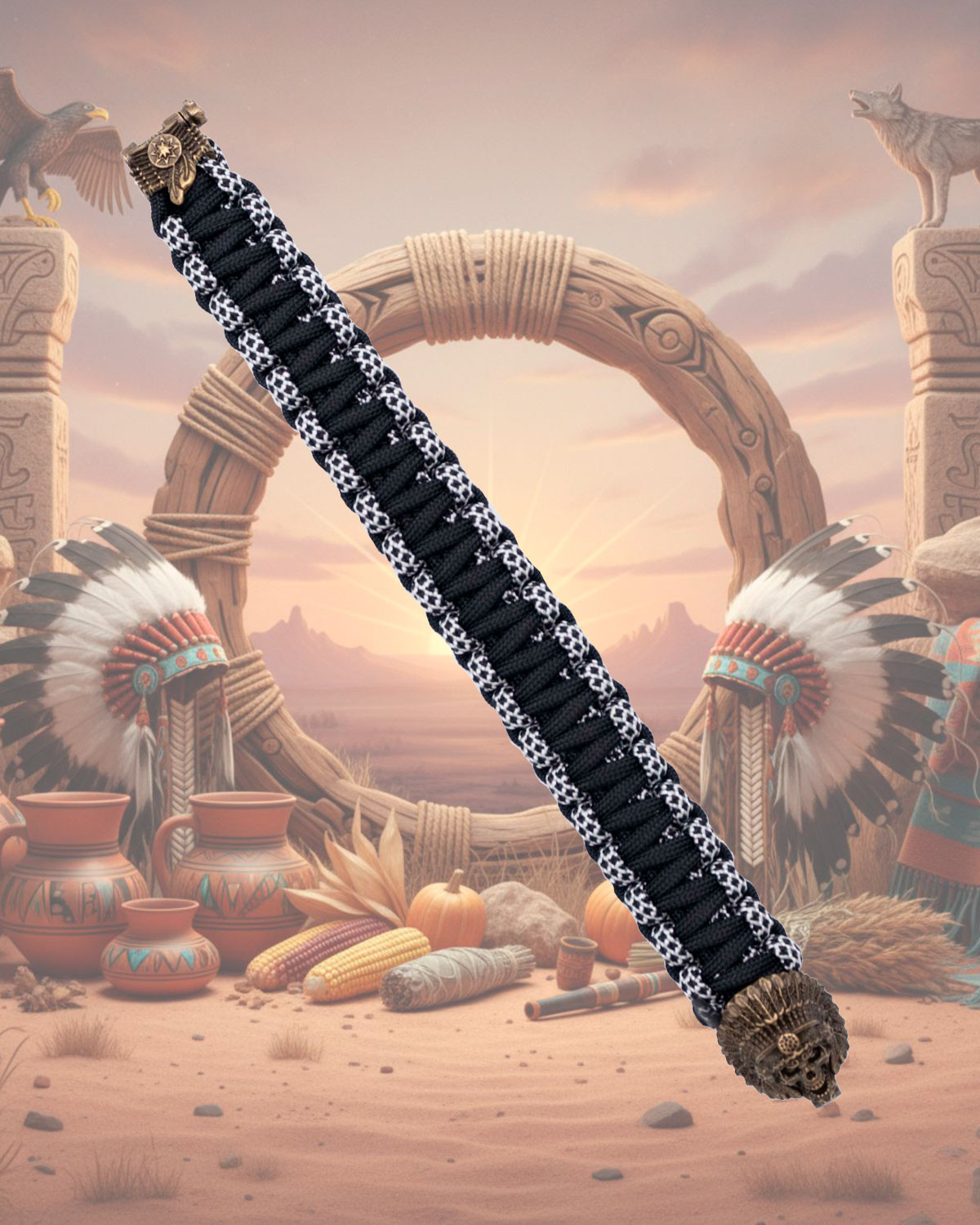 Pulsera de paracord con cierre metálico Indio de Calavera